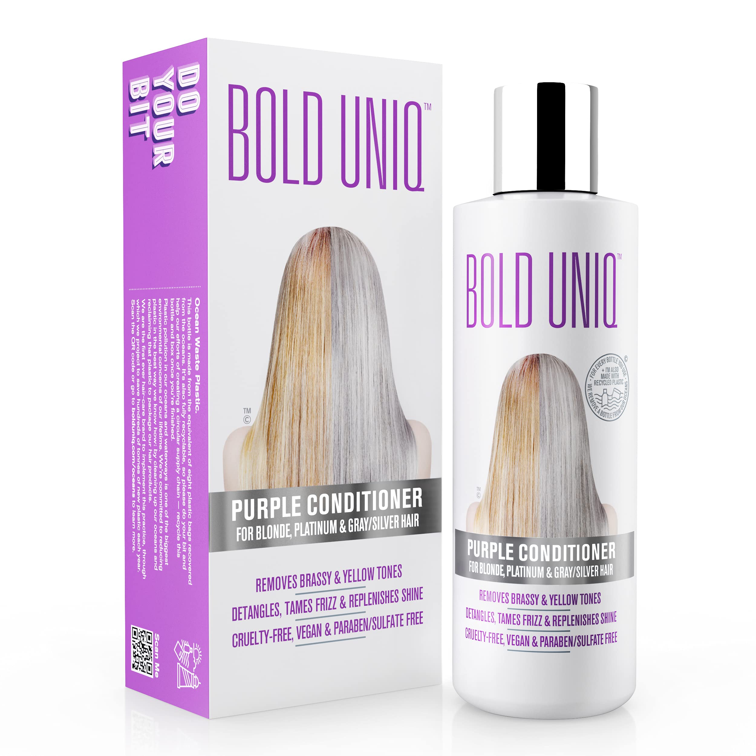 Purple Conditioner for Blonde, Platinum & Gray/Silver Hair. Reduce Brassy Yellow Tones. Toner for Bleached & Highlighted Hair - Moisturises - Cruelty Free, No Parabens or Sulphates - 237 ml
