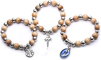 Pack of 3 x Rosary Jesus Christ Cross Virgin Mary Bracelets