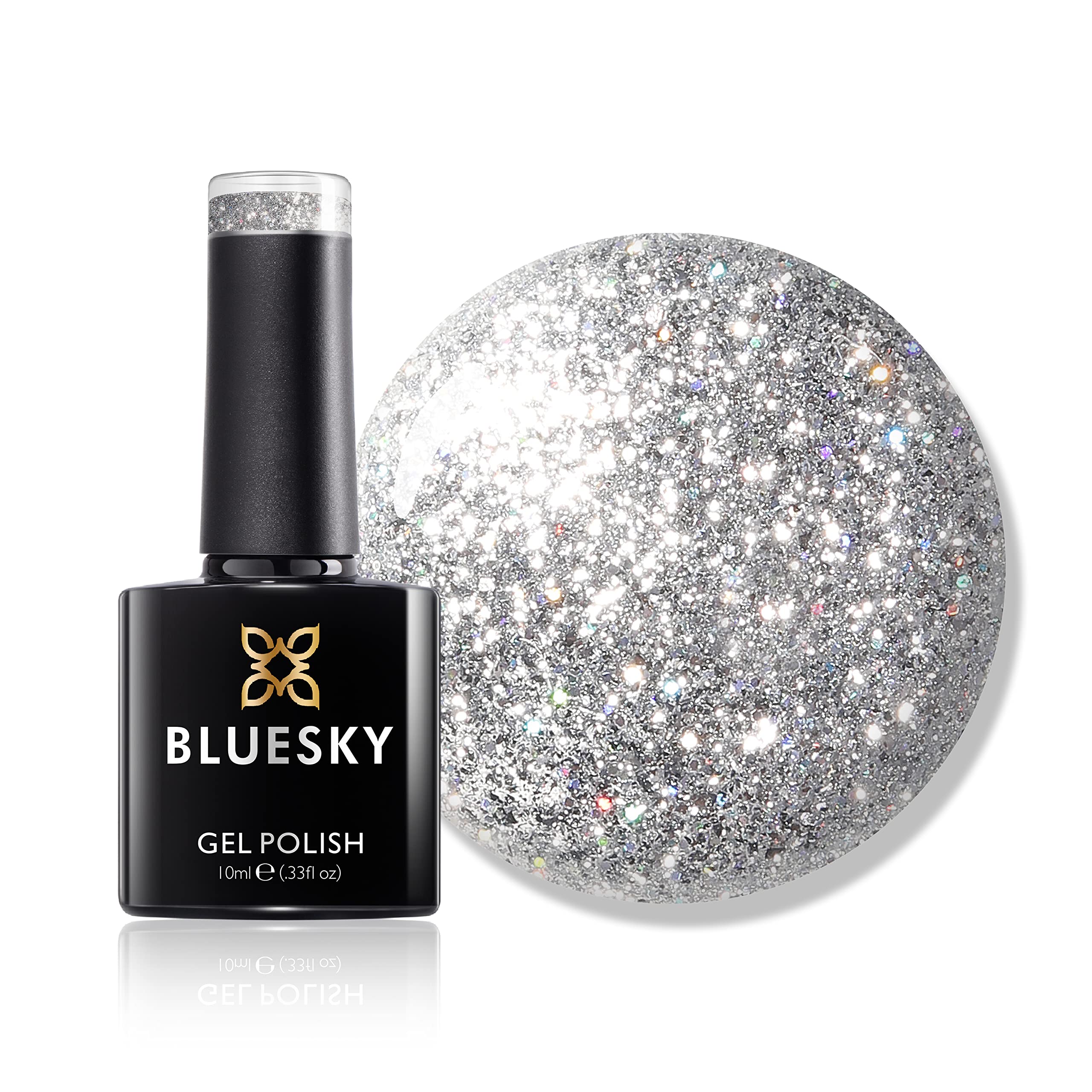 Bluesky Gel Nail Polish, Dazzling Platinum Gel BDP08 - Silver Rally. Silver Glitter, 10ml (Requires curing under UV or LED Lamp)