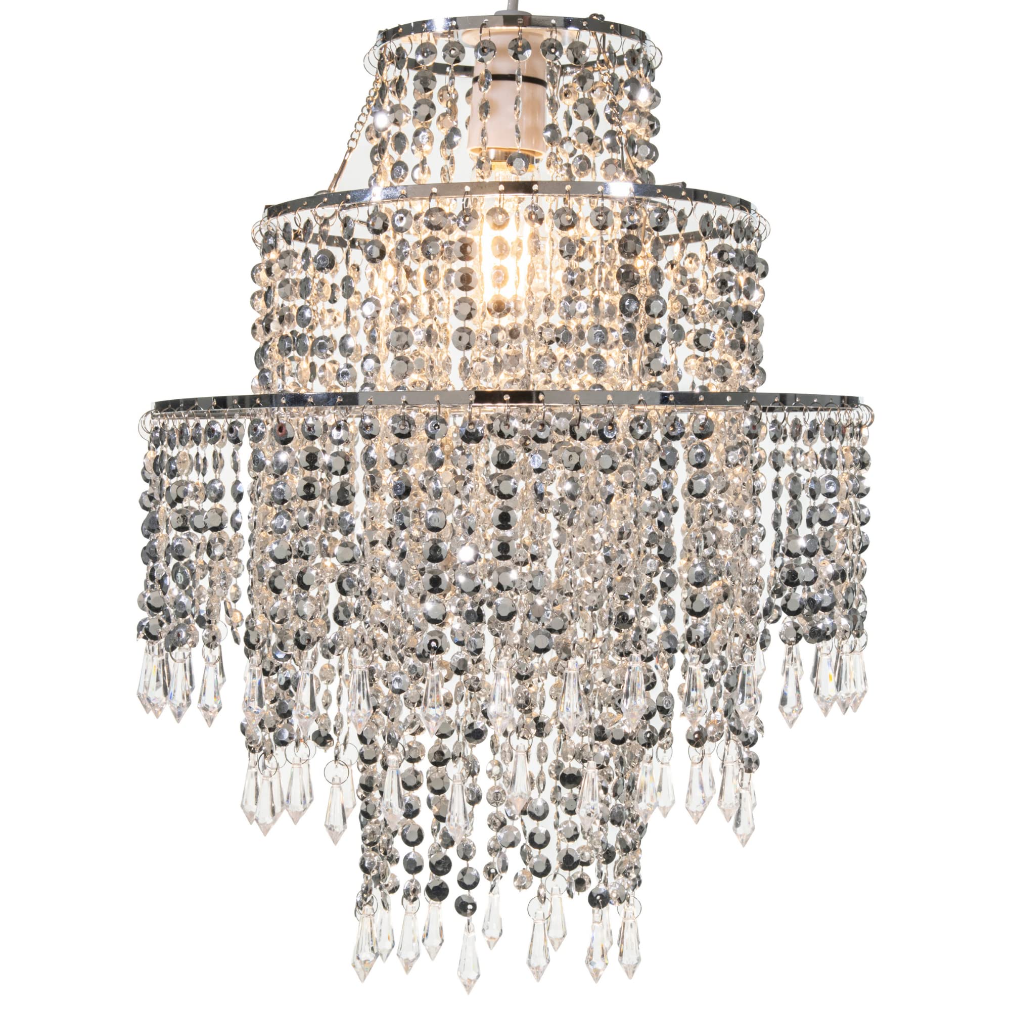 Giggi 3-Tier Silver Chandelier Light Shade | Lamp Shade for Pendant Light Ceiling Light Shade Acrylic Crystal Chandelier Easy Fit Lampshades for Ceiling Lights for Living Room Bedroom Kitchen Hallway