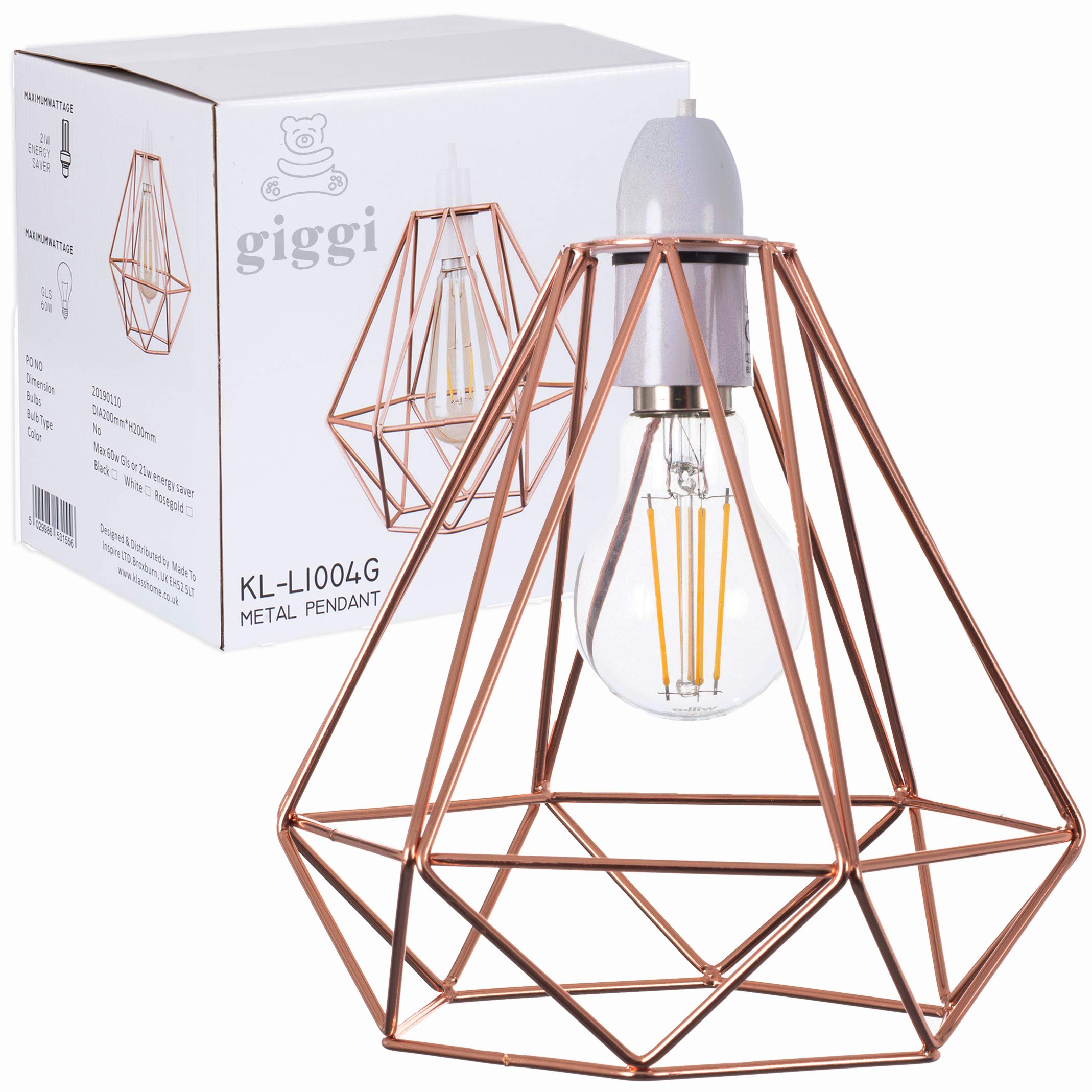 Giggi Rose Gold Lampshade Cage Metal Basket Ceiling Light Shade, Wrought Iron Ceiling Fitting Light & Industrial Style Ring Light Indoor, Metal Basket Pendant Light Shade with lamp Shade Reducer Ring