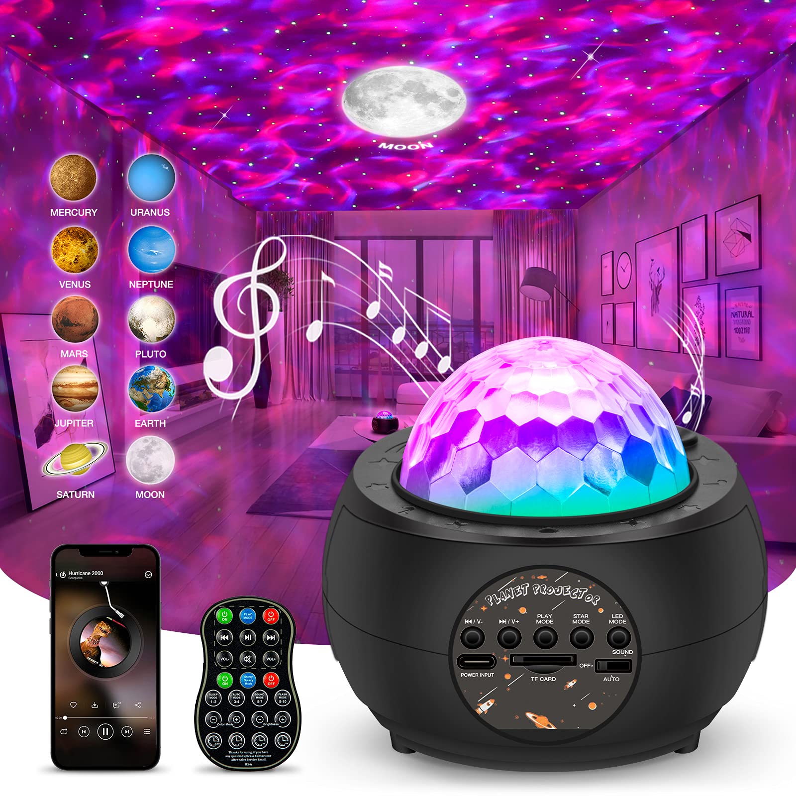 IBELL Night Light Star Projector, Galaxy Planets Projector Light 15 Colors Nebula Cloud Starlight Projector Starry Night Lamp with Bluetooth Speaker & Remote Control for Kids Adults Gifts Room Decor