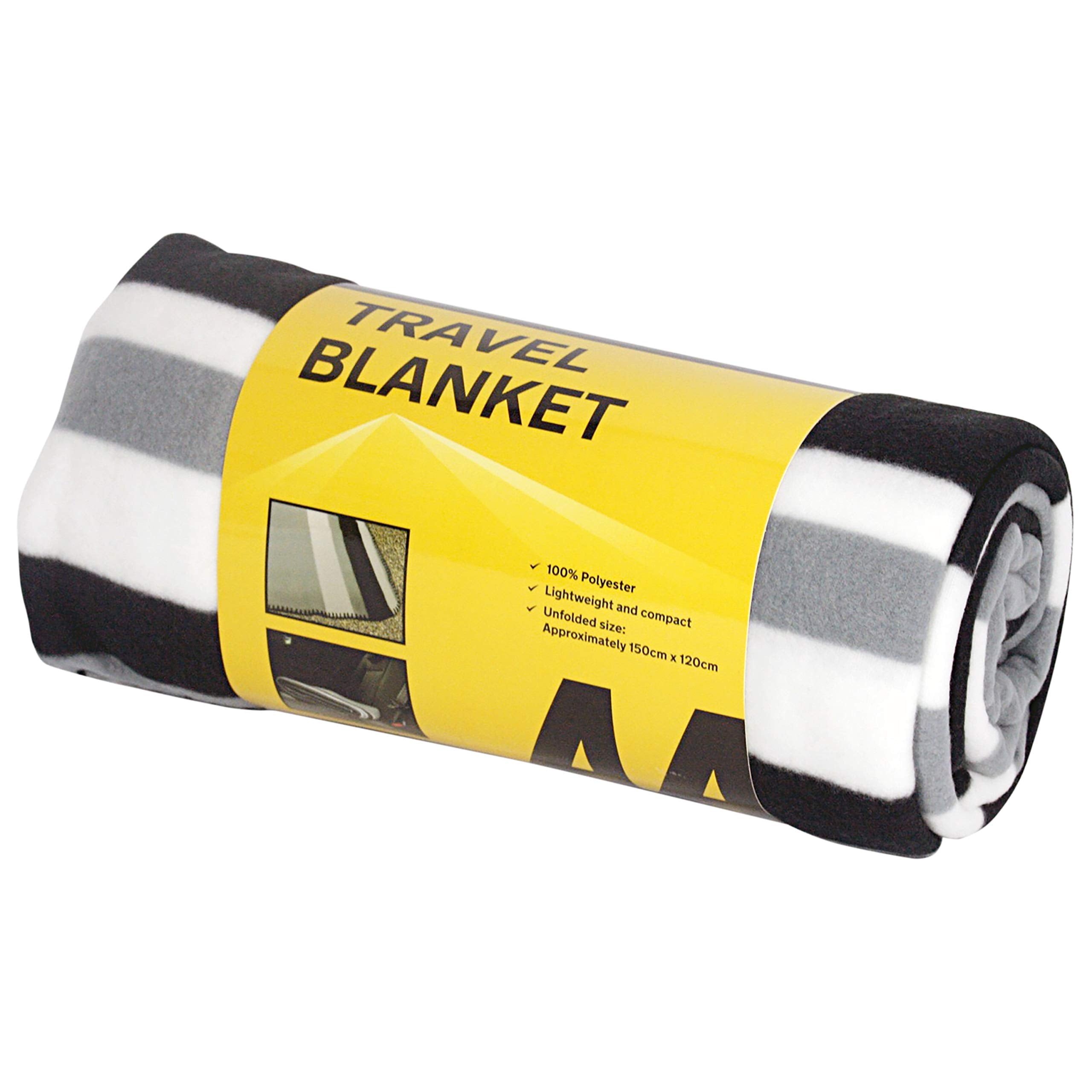 AA Travel Fleece Blanket AA3423 - 100% Lightweight Polyester 150cm x 120cm Black White Grey Stripes