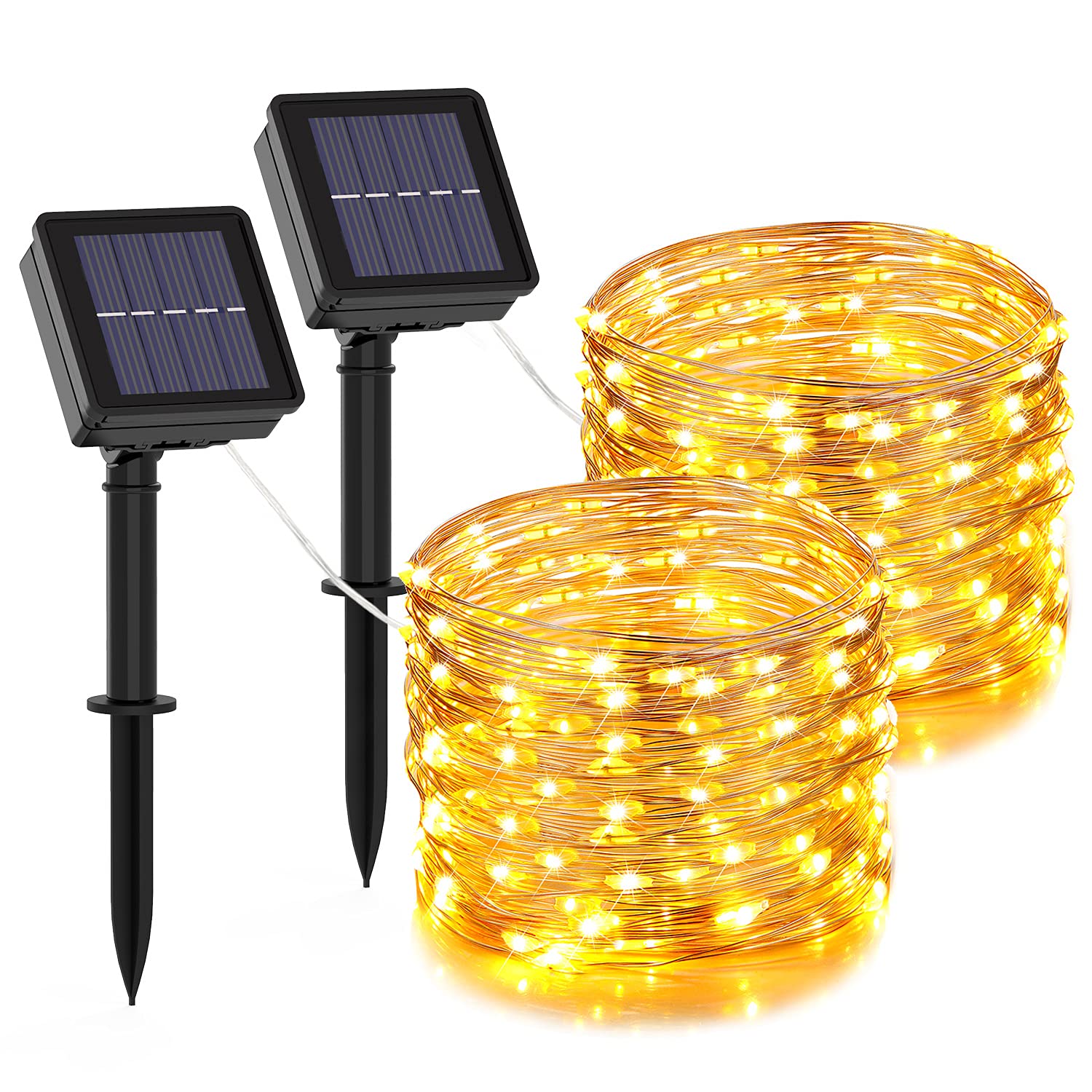 2-Pack 12m/40Ft 120LEDs Solar Lights Outdoor Garden with Remote Waterproof 8 Modes Solar Sting Lights Solar Powered Fairy String Lights for Garden Patio Wedding Decor (Warm White)