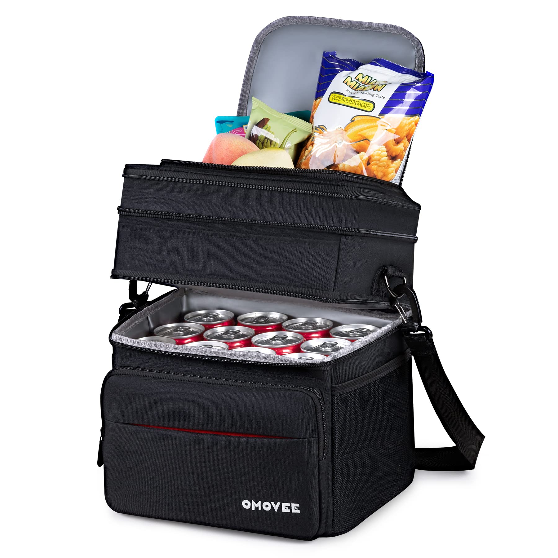 OMOVEE 22-Can Cooler Bag Expandable Tactical Lunch Box Tote Bag Large Insulated Lunch Bag for Men Women Reusable Thermal Bag for Camping Work School Picnic, Black