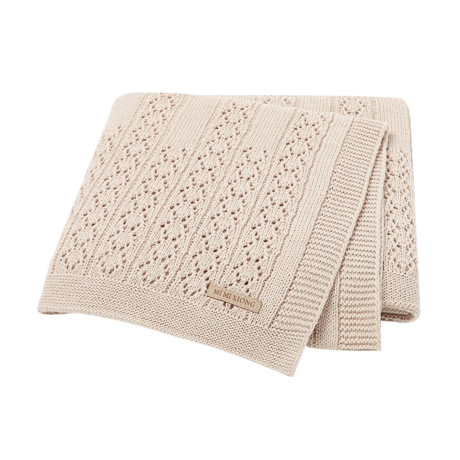 DovFanny Cotton Cellular Baby Blanket Knitted Soft Blanket for Newbron Baby Boy and Girls 100 x 80cm Beige