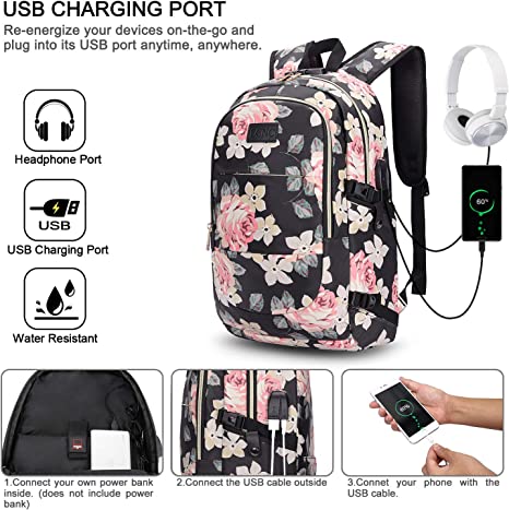 Backpack Womens, Anti Theft Business Travel Laptop Backpack with RFID Signal Blocking Pocket USB Charging Port, Water-Resistant Slim Backpack Fit 15.6 Inch Laptop Computer Work School Rucksack