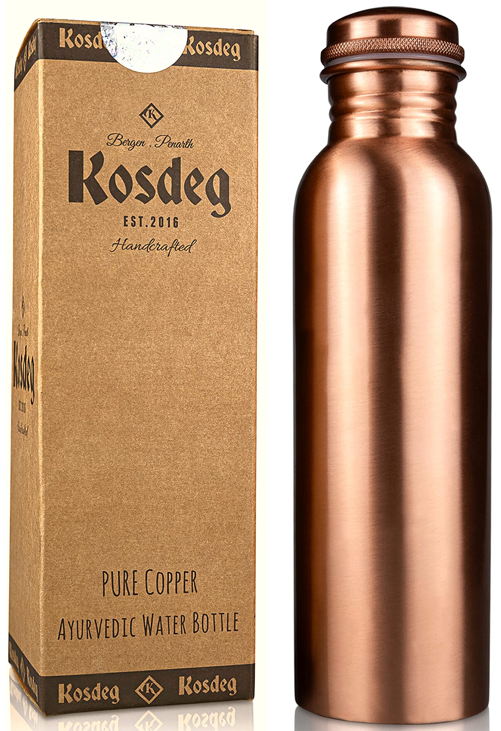Kosdeg Copper Water Bottle 1 Liter / 34 Oz Extra Large - An Ayurvedic Pure Copper Vessel - Drink More Water, Lower Your Sugar Intake And Enjoy The Health Benefits Immediately