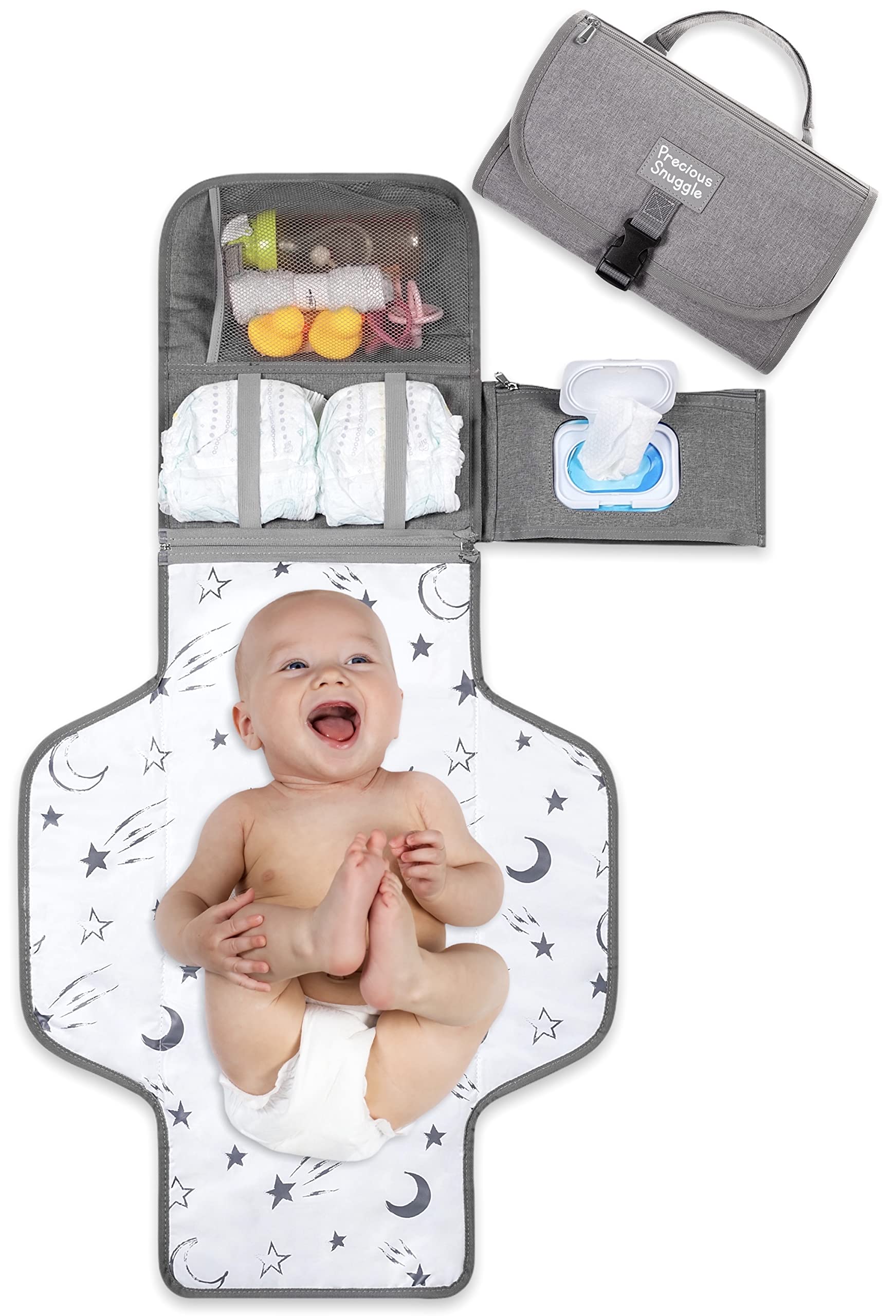 Precious Snuggle | Elite Changing Mat 2022 | 2 in 1 Large Size 70cm x 55cm | Multiple Compartments | Wipeable Front Pocket | Unique & Unisex (Shooting Star)