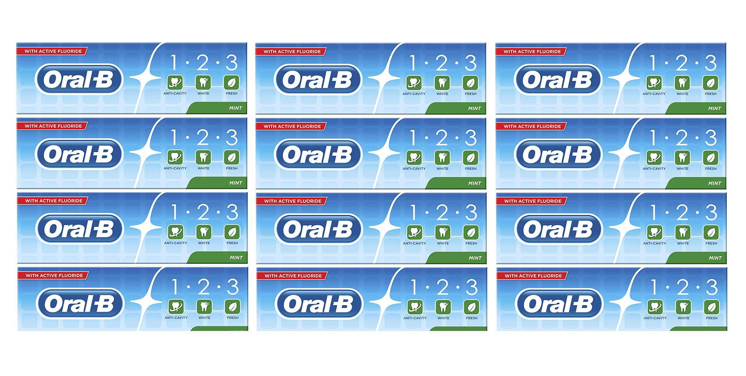 Oral-B 123 Fresh Mint Toothpaste 100 ml, Fluoride Toothpaste For Adults and Children, Pack of 12