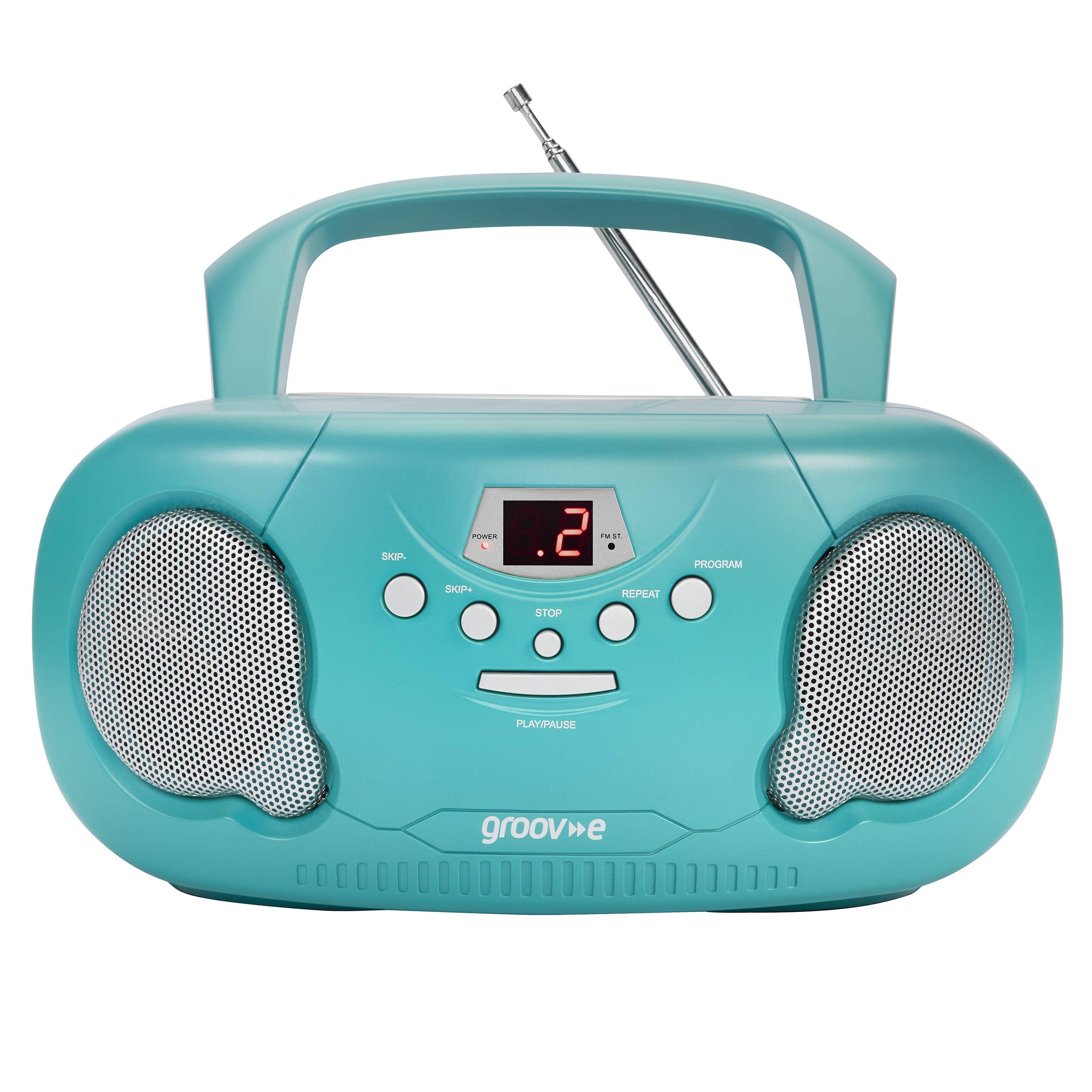 Groov-e GVPS733/TL Portable CD Player Boombox with AM/FM Radio, 3.5mm AUX Input, Headphone Jack, LED Display - Teal, 21.0 cm*23.0 cm*10.0 cm