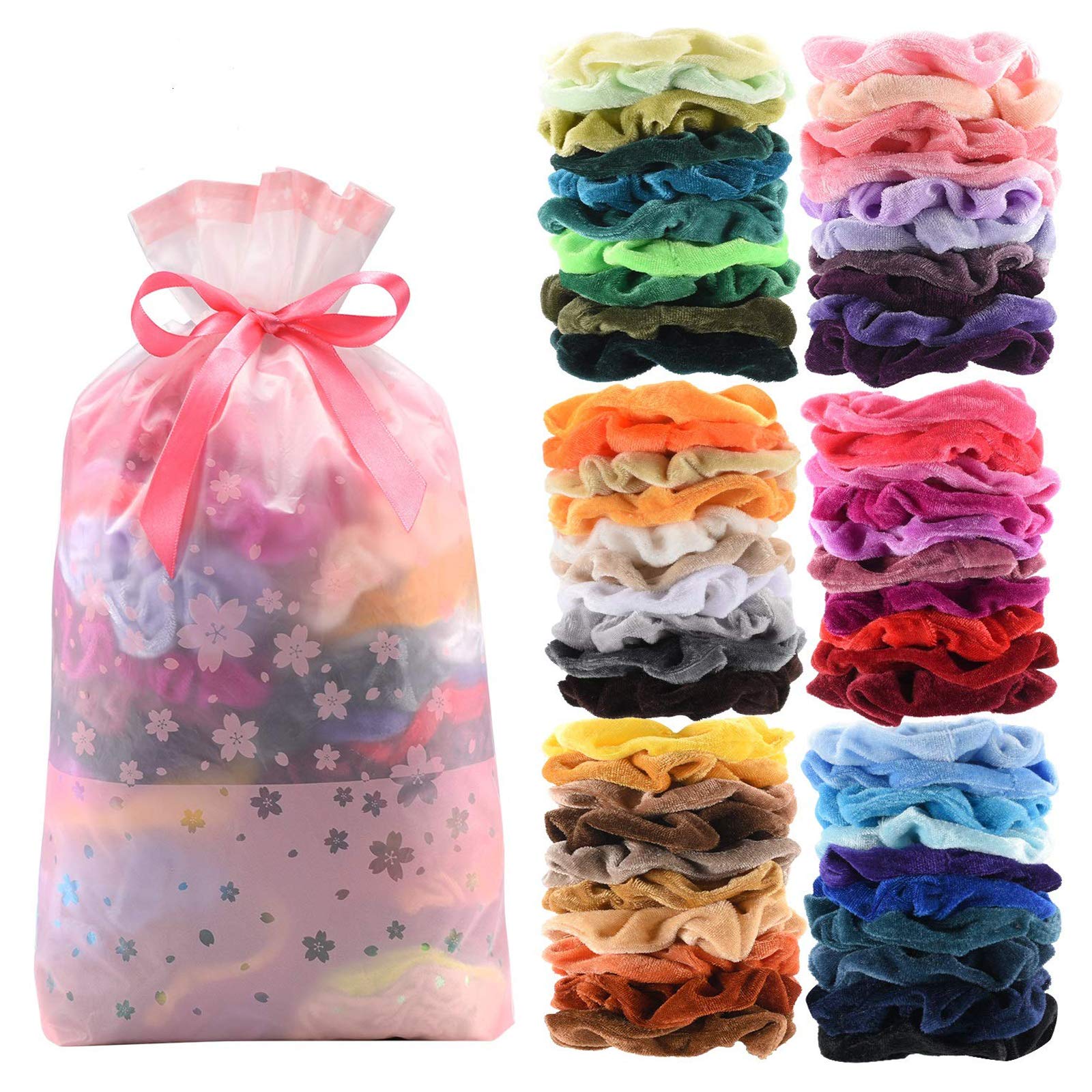 60 Pcs Premium Velvet Hair Scrunchies Hair Bands for Women or Girls Hair Accessories with Gift Bag, Great Gift for Holiday Seasons