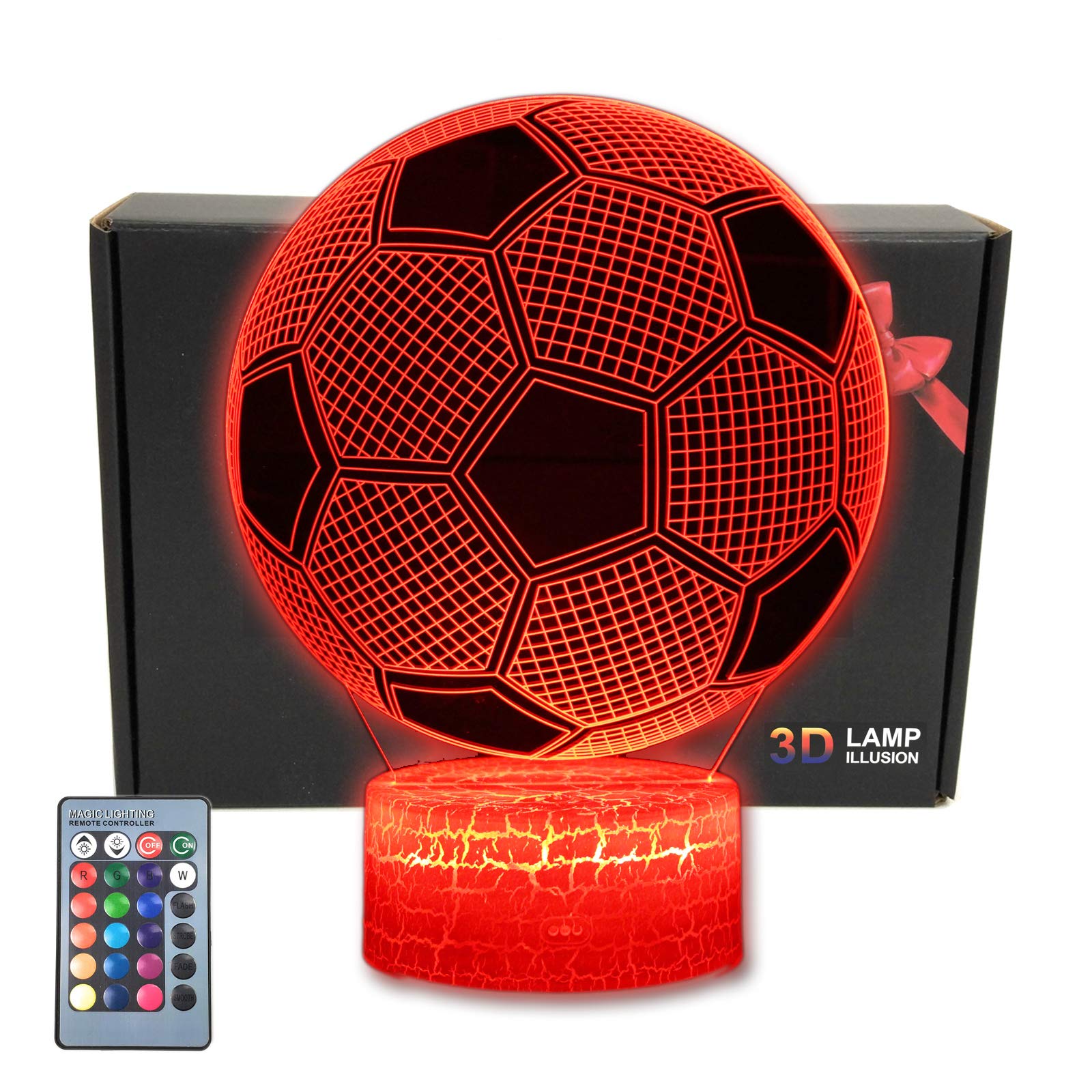 MARZIUS Football 3D Illusion LED Table Lamp Bedroom Night Light with Lighted Base,16 Colors Change, Smart Touch Button & Remote Control Soccer Ball Gifts for Men, Boys, Teens, Kids