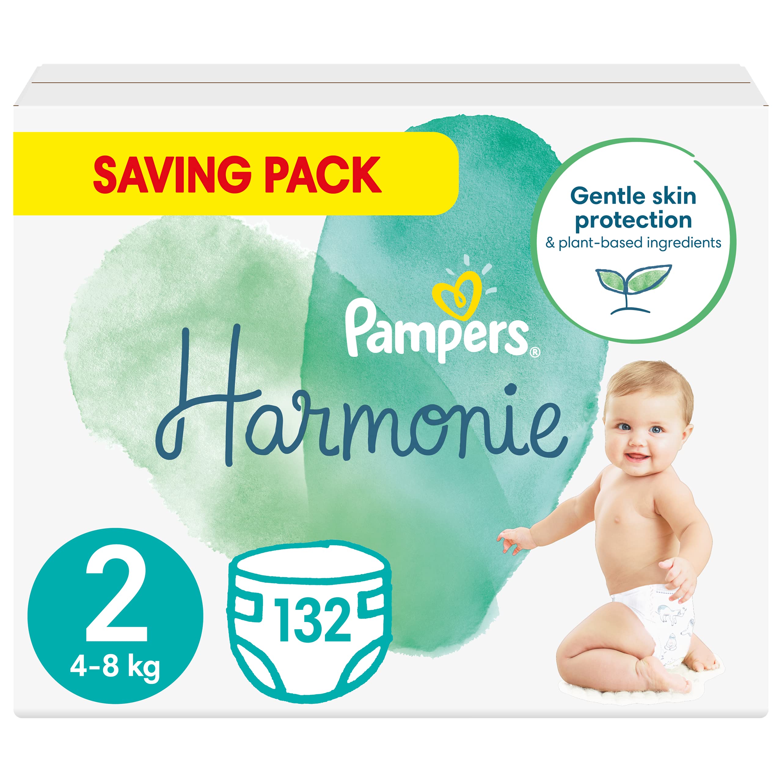 Pampers Baby Nappies Size 2 (4-8 kg / 9-18 lbs), Harmonie, 132 Nappies, SAVING PACK, Baby Essentials For Newborn