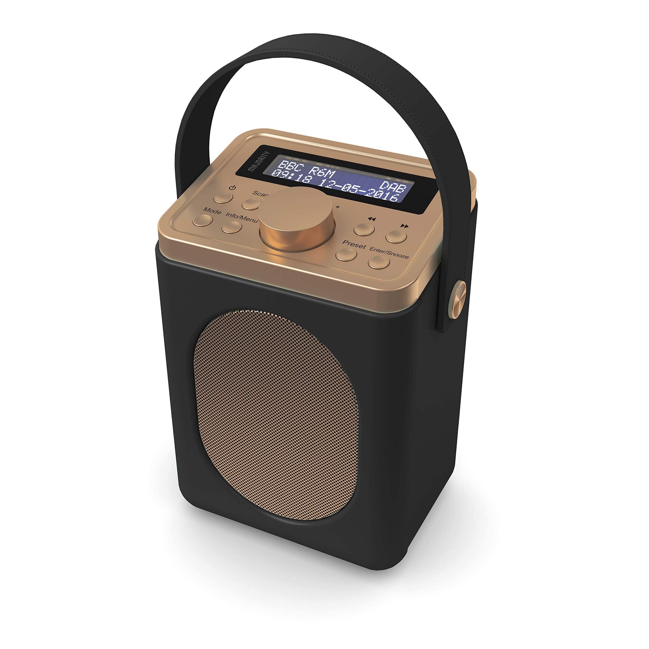 DAB, DAB+ Digital and FM Bluetooth radio | Battery and Mains Powered Portable DAB Radio | Majority Little Shelford | Bluetooth Connectivity, Dual Alarm, 15 Hours Playback and LED Display | Black