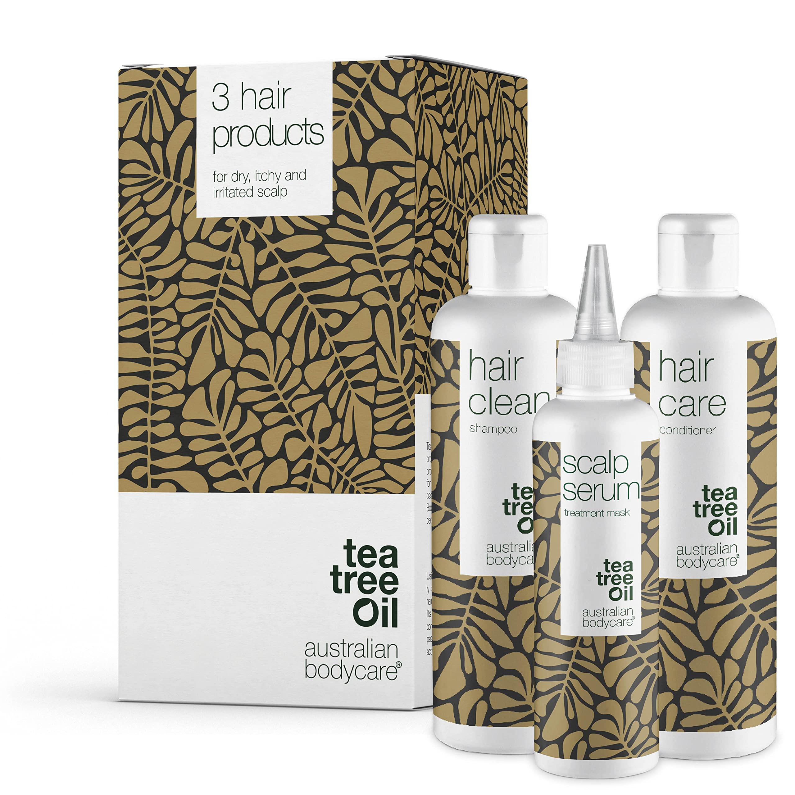 Australian Bodycare Scalp Treatment Set of 3 | Tea Tree Oil Scalp treatments for Dry Itchy Flaky Scalp & Hair, Dandruff and Spots | Inside: Scalp Serum 150ml + Shampoo 250ml + Conditioner 250ml