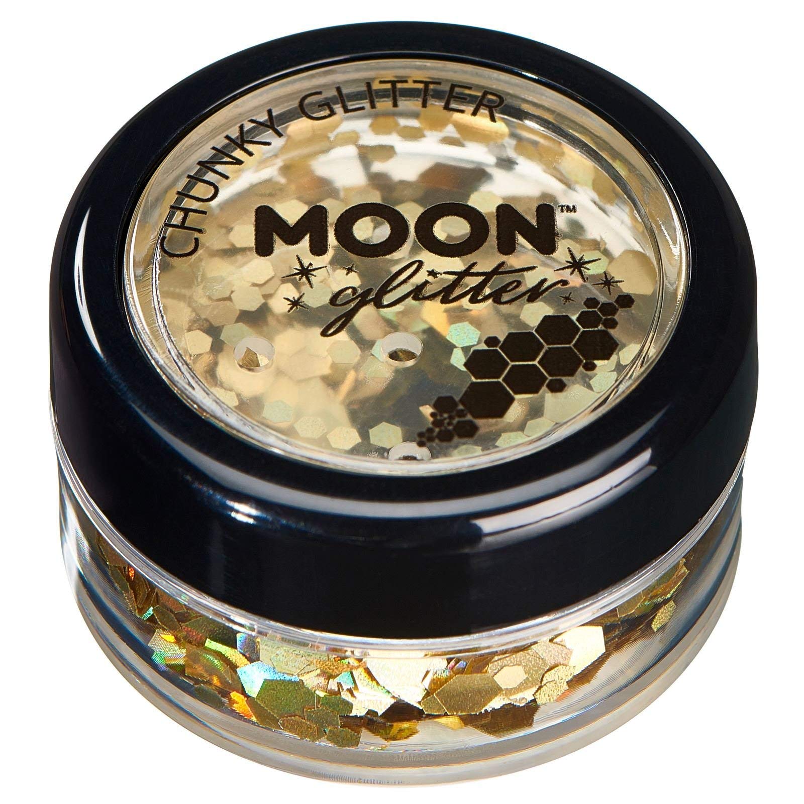 Chunky Holographic Glitter by Moon Glitter - Gold - Cosmetic Festival Makeup Glitter for Face, Body, Nails, Hair, Lips - 3g