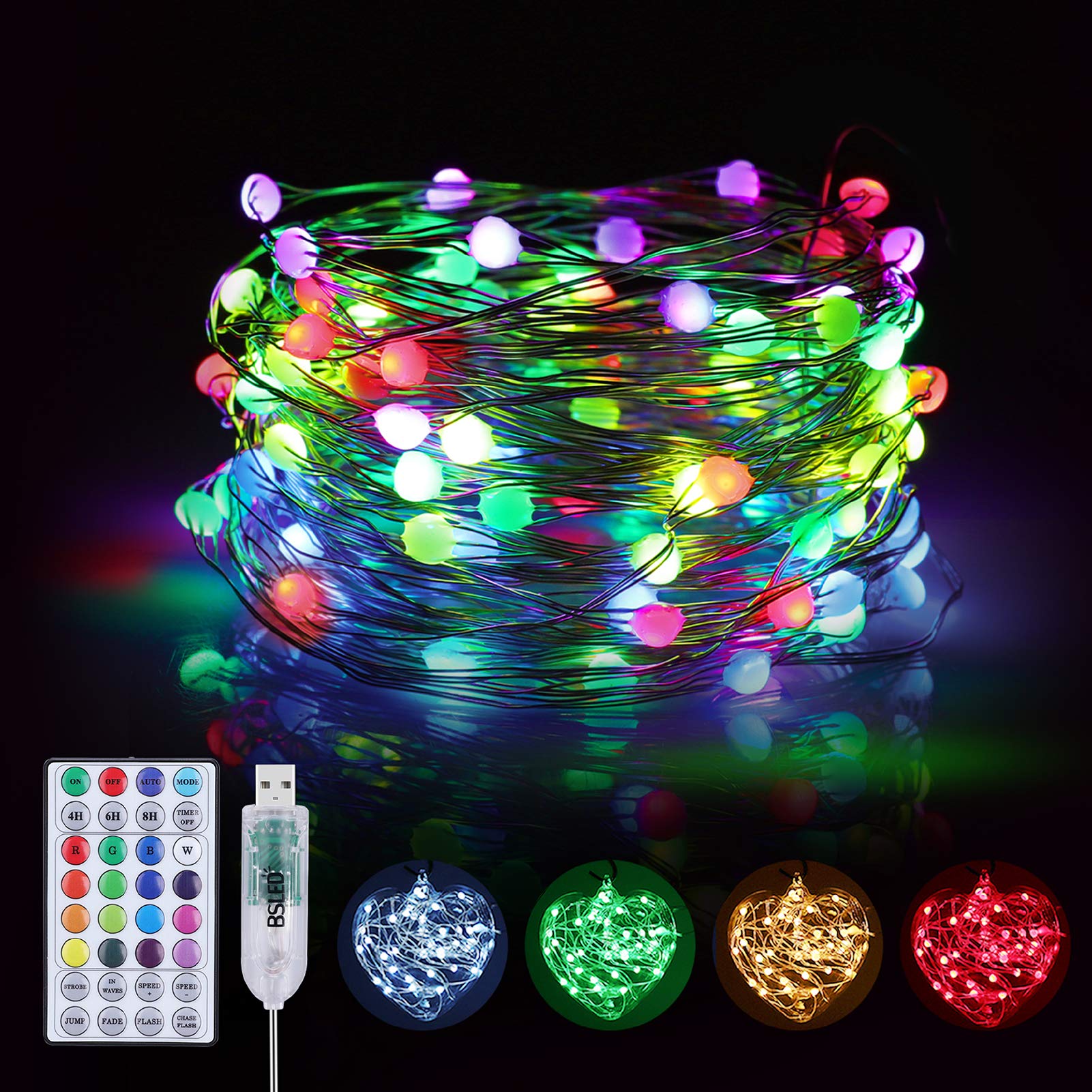 10M Fairy Lights Indoor, BSLED 100 LED String Lights with Remote & Timer Copper Wire Lights 16 RGB Colours 12 Modes USB Powered Warm White Christmas Lights Waterproof for Party, Wedding, Holiday Décor