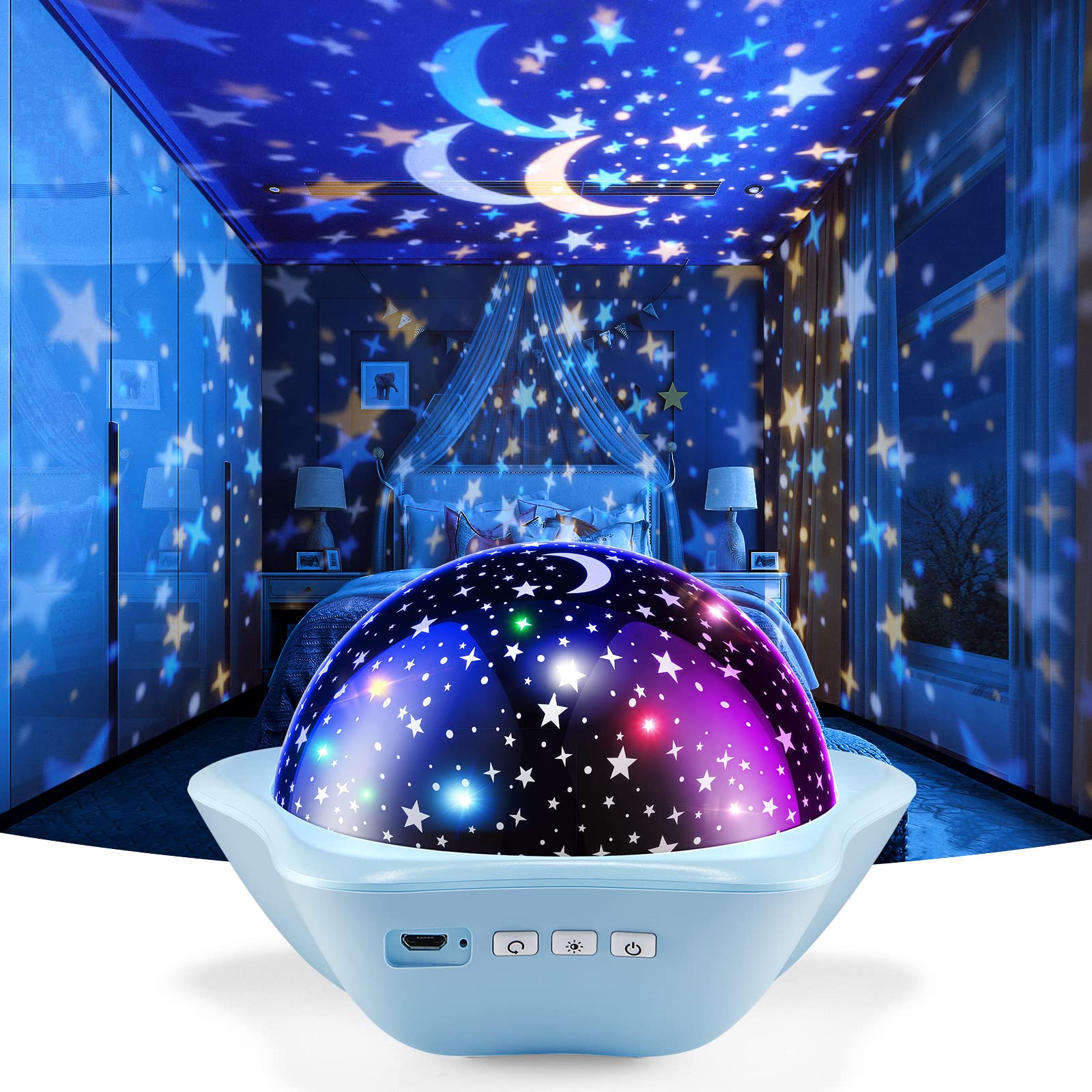 ONEFIRE Kids Night Light Projector, 360°Rotating + 6 Films Star Projector Night Light Kids, 72 Lighting Modes Baby Night Light, Projector Light for Kids Bedroom,Rechargeable Sensory Lights for Babies