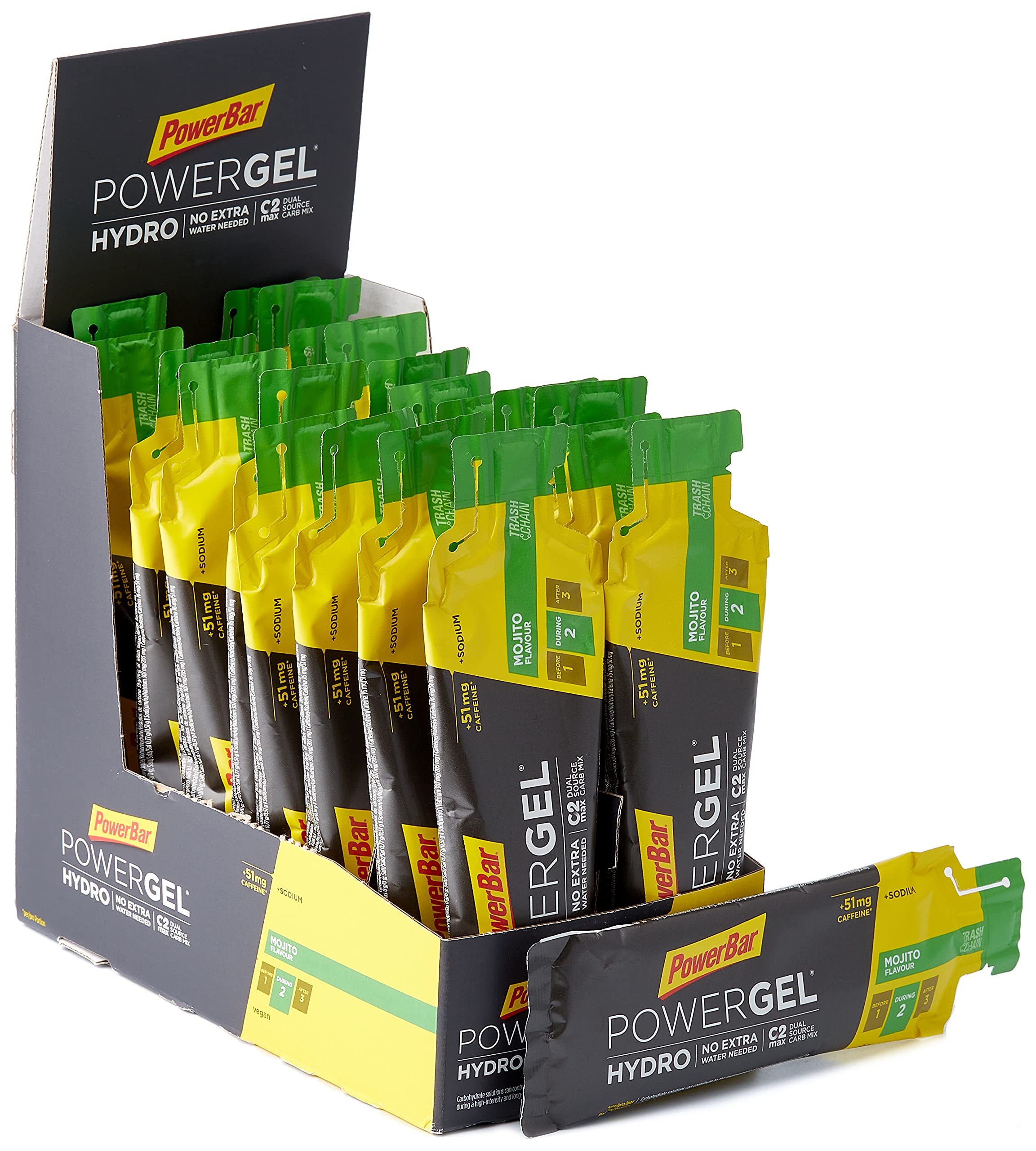 PowerBar PowerGel Hydro Mojito 24x67 ml - High Carb Energy Gel + C2MAX + 51 mg Caffeine