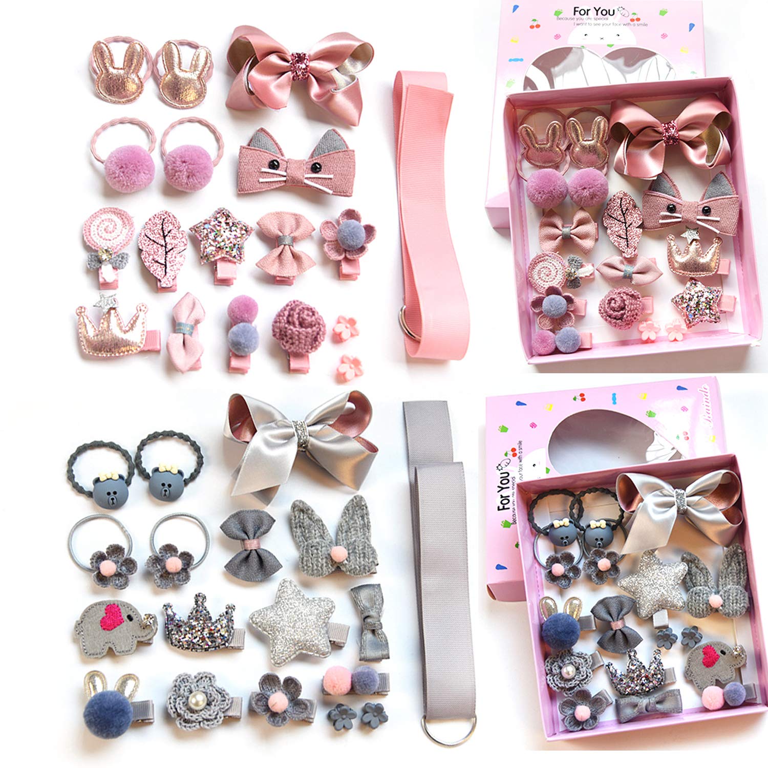 NFACE 36PCS Baby Girl's Hair Accessories Clips Cute Hair Bows Baby Elastic Hair Ties Gift Box