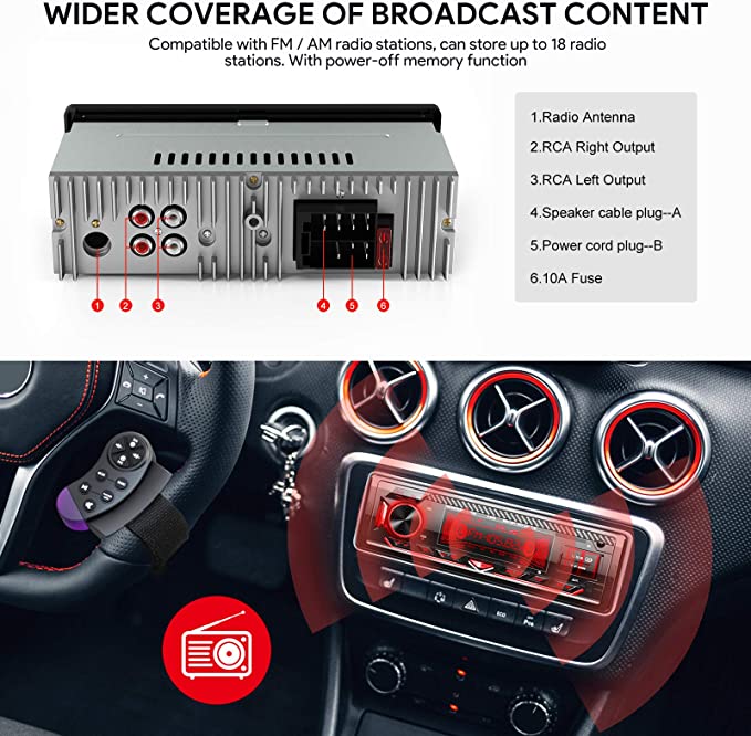 Car Stereo Bluetooth, CENXINY Car Radio Bluetooth 5.0 Hands-free1 Din Universal Built-in Microphone, 4X65W Car Radio Receiver, USB/TF/FM/AUX/WMA/WAV/MP3 Media Player with 7 Colorful Lights