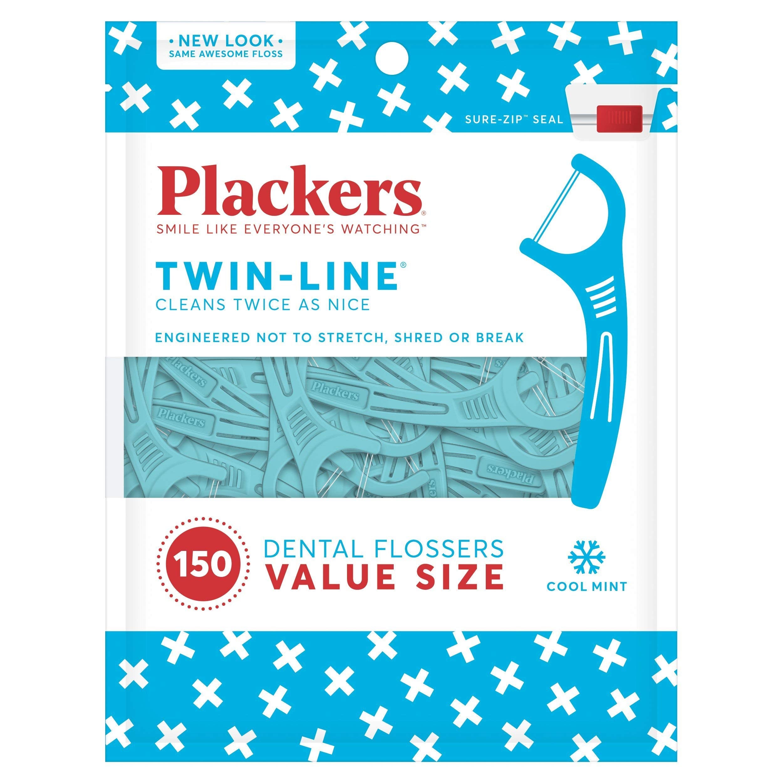 Plackers, Twin-Line, Dental Flossers, Value Size, Cool Mint, 1 x 150 Count