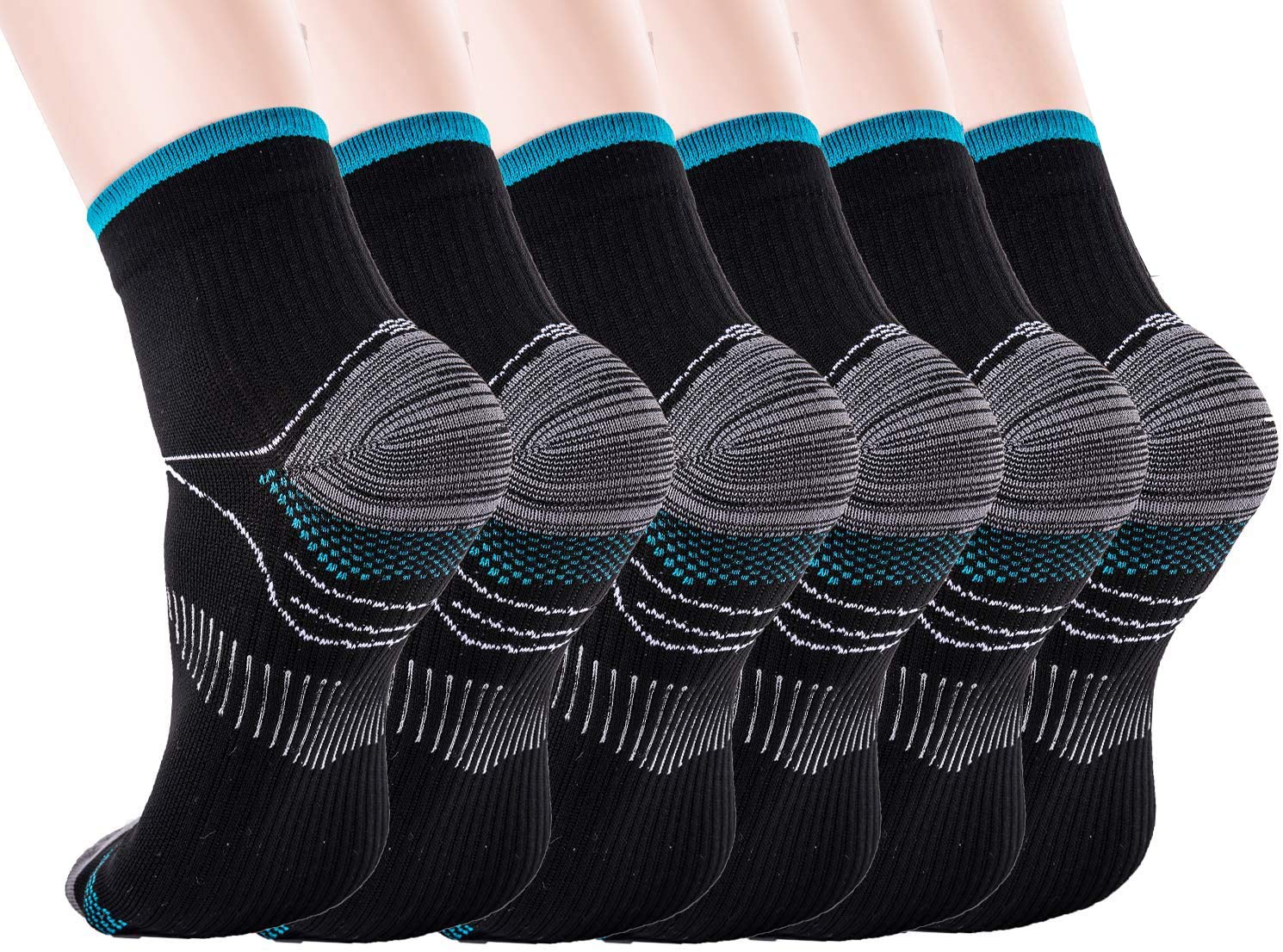 Compression Socks for Women & Men-Upgraded Sport Plantar Fasciitis Arch Support- Low Cut Compression Foot Socks Best for Athletic Sports, Running, Medical, Travel, Pregnancy (6 Pairs)