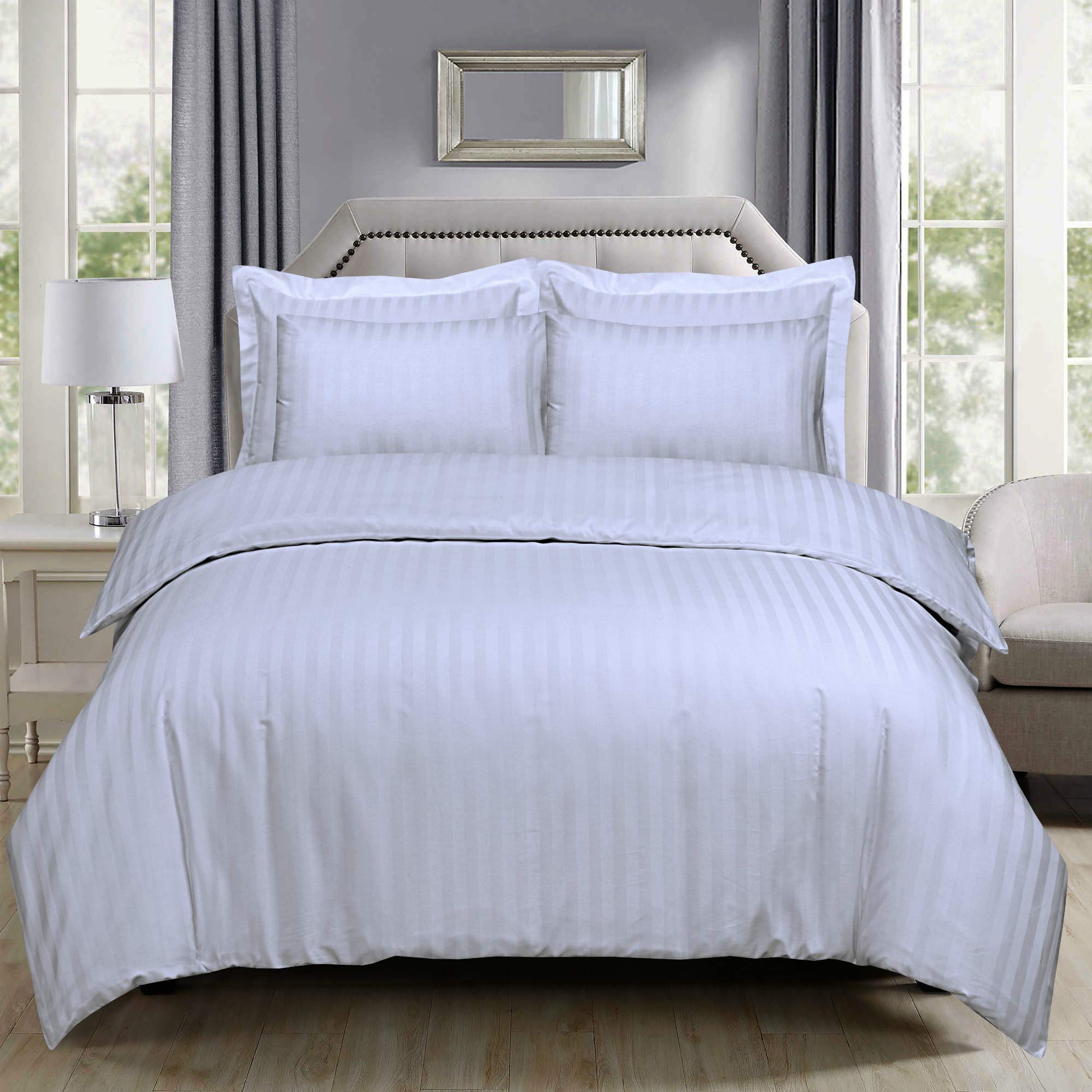 DTEX HOMES 300 Thread Count 100% Egyptian Cotton Satin Stripes Super King Duvet Cover Set Hotel Quality