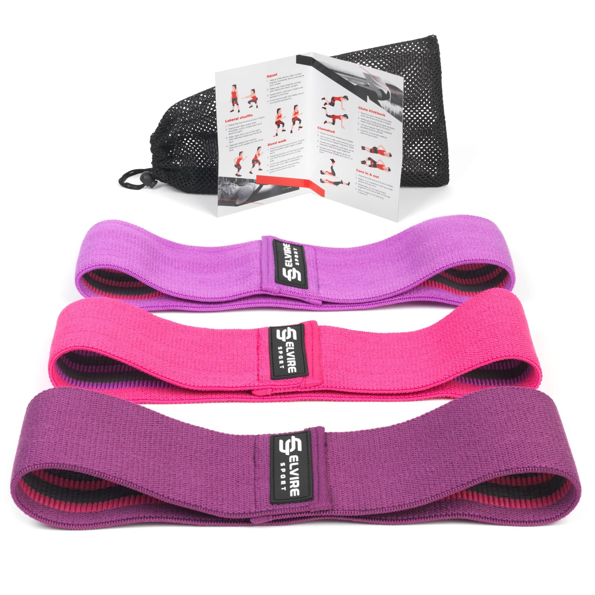 ELVIRE Fabric Resistance Bands Set. 2 Styles Available: BOOTY BANDS for Your Glutes OR LONG RESISTANCE BANDS for Full Body Workout. 3 Resistant Loop Levels. Non-Slip Exercise Bands for Women & Men