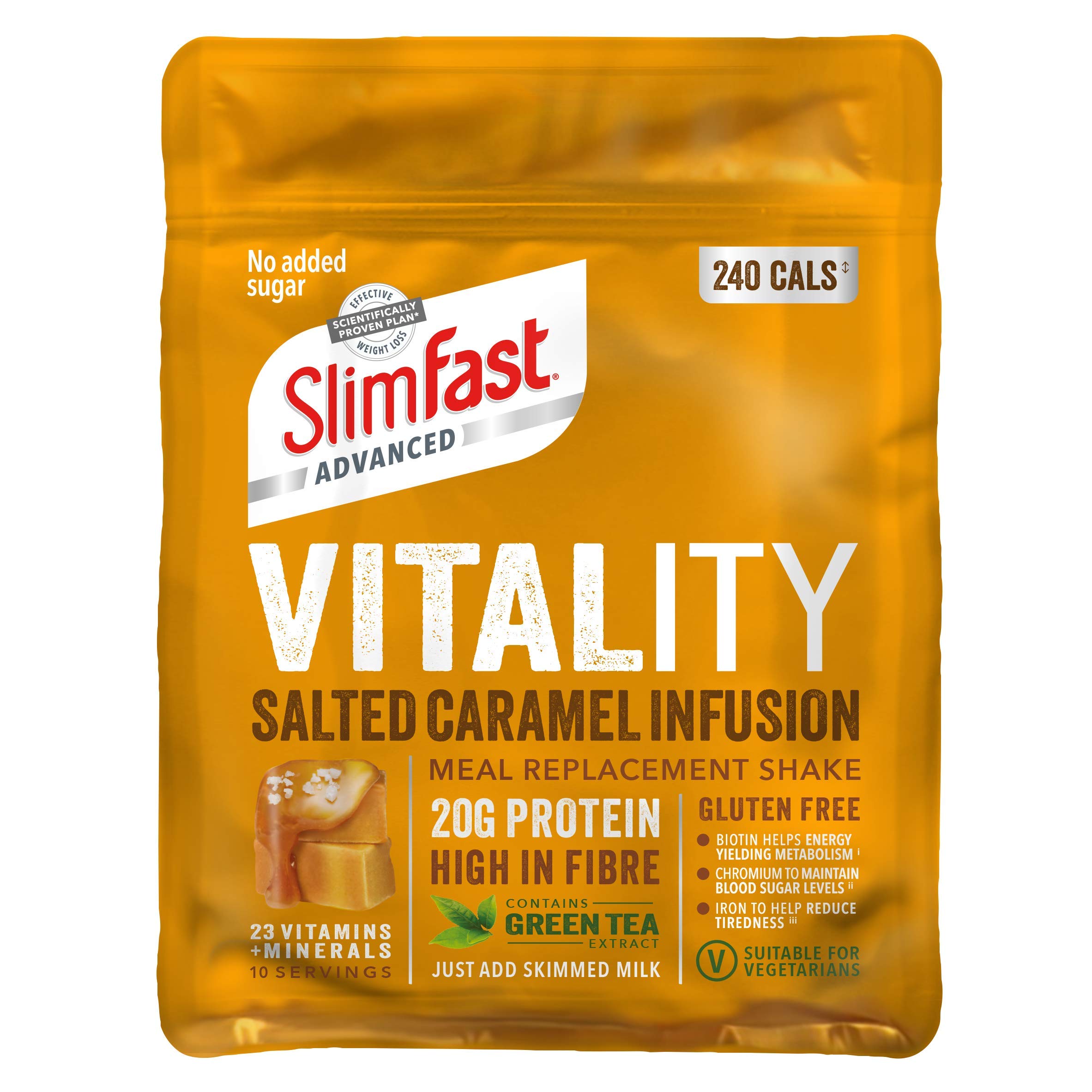 SlimFast Advanced Vitality High Protein Meal Replacement Powder Shake, Salted Caramel Infusion, 10 servings, 400g