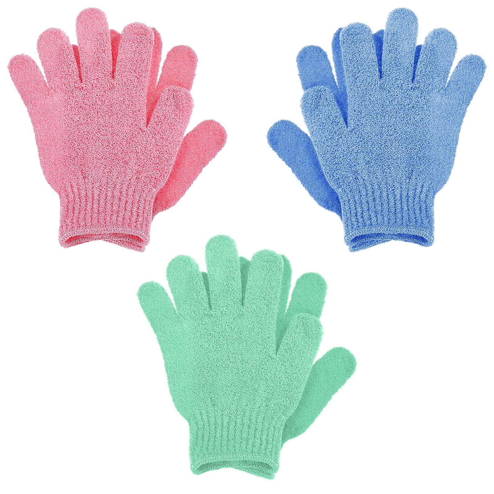 Sibba 6Pcs Exfoliating Wash Gloves Dual Texture Bath Gloves for Shower Body Scrub Exfoliating Mitt Dead Skin Remover Exfoliator Mitten Natural Body Loofah Washcloth
