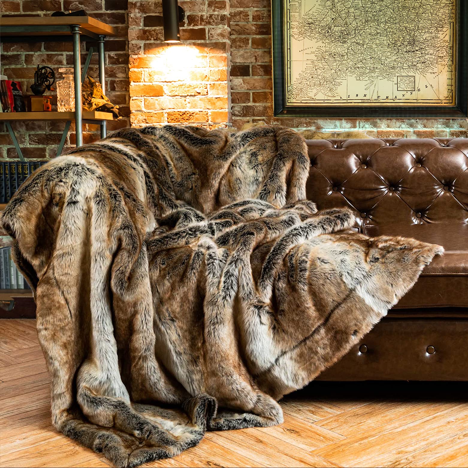 BATTILO HOME Faux Fur Throw Blankets Brown 125x150cm Luxury Decorative Fuzzy Warm Cozy Fake Fur Blanket for Bed, Sofa, Couch