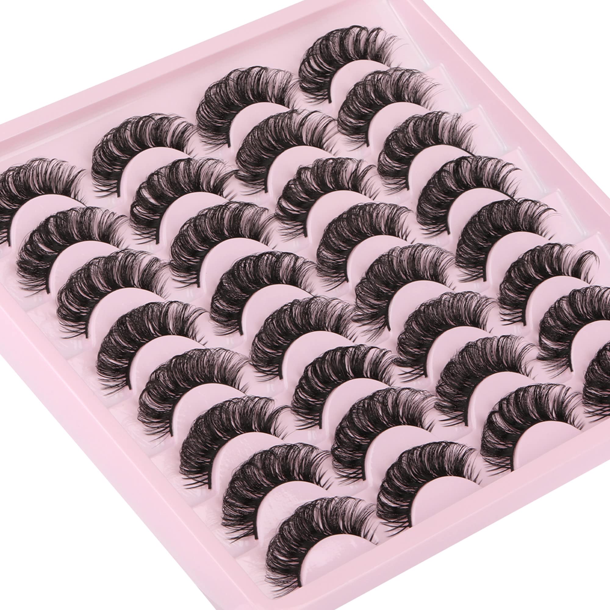 Ruairie 16 Pairs Russian Strip Lashes Fluffy Volume False Eyelashes D Curl Wispy Curly Faux Mink Lashes Pack