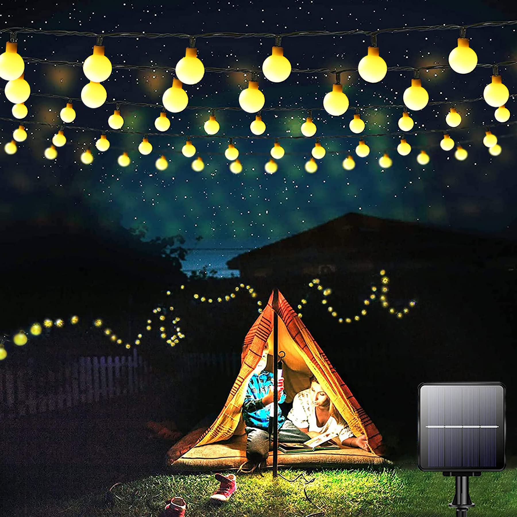 Solar String Lights Outdoor 60 LED, 8M/27Ft Solar Fairy Lights, 8 Modes Waterproof Solar Powered Globe Lights, Garden Lighting for Home, Yard, Party, Festival, Christmas, Decoration (Warm White)