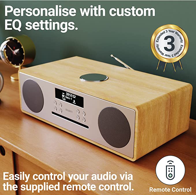 MAJORITY Oakington Bluetooth Hi-Fi Compact Stereo System | FM & DAB Radio & CD Player | Remote Control | AUX & USB Input