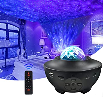 LED Star Projector Light, Rotating Ocean Wave Starry Sky Night Light Projector with Bluetooth Speaker, Remote Control Colour Changing Lamp Star Night Light Projector for Kids Adults Bedroom Decoration