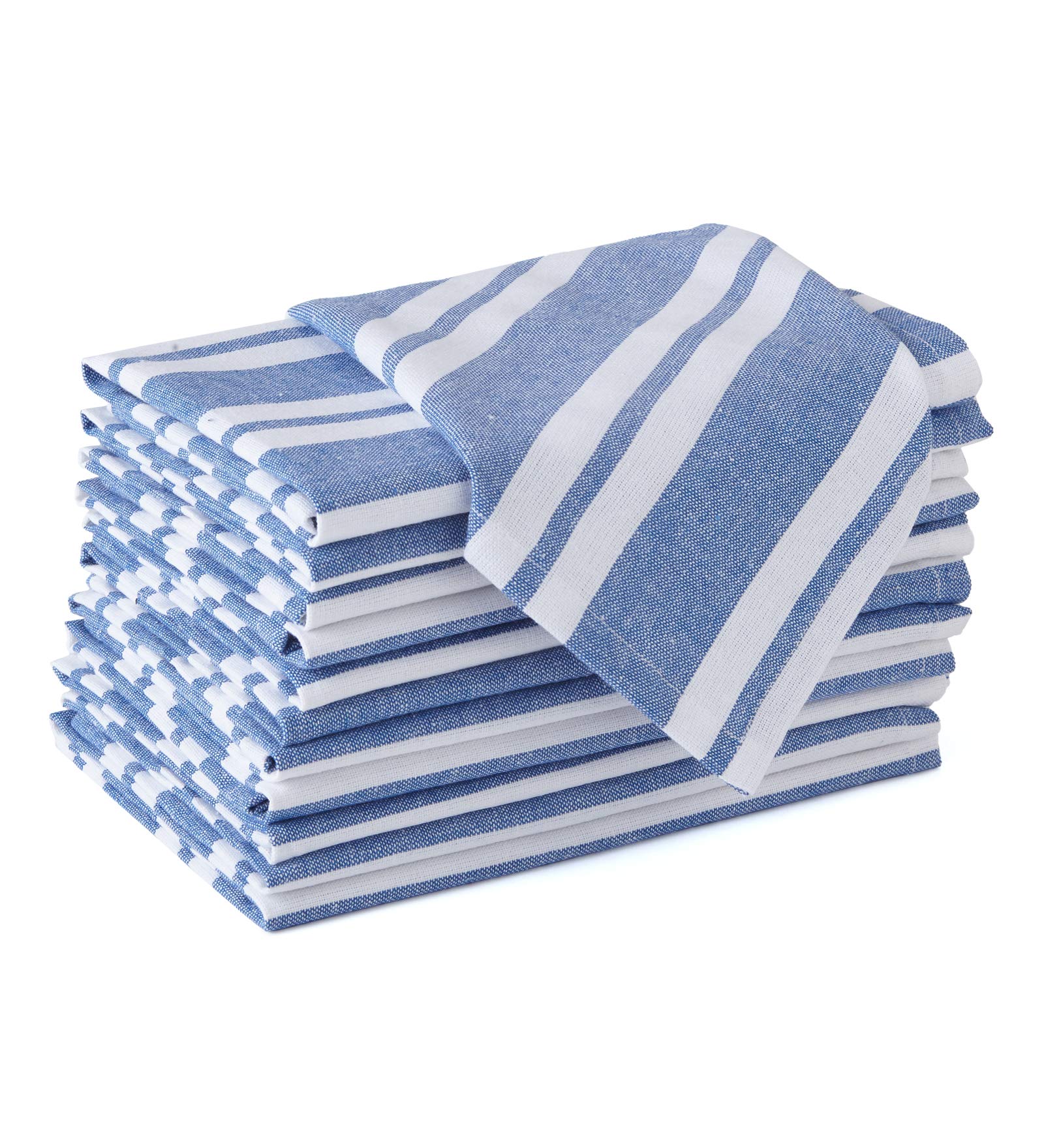 Encasa Homes Dining Table Napkins 12 pcs Set of Large 43 x 43 cm (17 x 17 inch) - Stripes (Fat/Thin) - Blue - Absorbent Heavy Cotton Party Fabric Machine Washable for Home Restaurant Banquet & Hotel