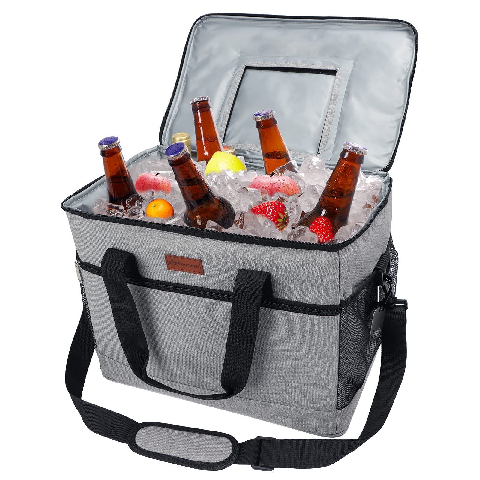 Fansteck 30L Cooler Bag, Large Insulated Picnic Cool Bags, Leakproof & portable, Cool Box for Drinks, Wine and Beers, for Camping/BBQ/Shopping Family Outdoor Activities, Grey