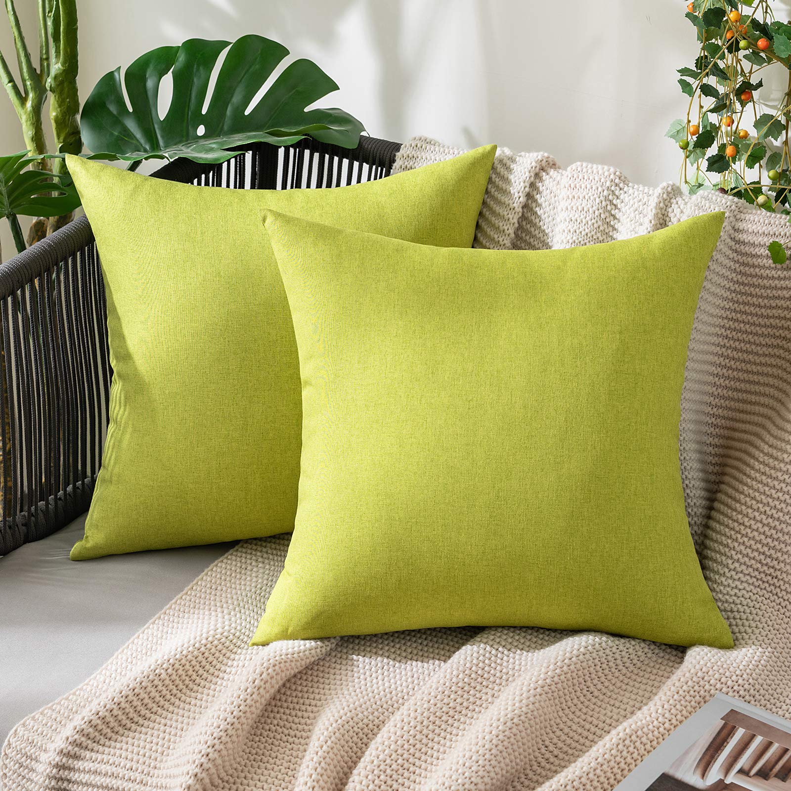 MIULEE Waterproof Outdoor Cushion Covers 20x20 Inches Set of 2 Water Resistant Decorative Throw Pillow Covers Outside for Garden Furniture Patio Couch Sofa Bed Linen Balcony, 50x50cm Green