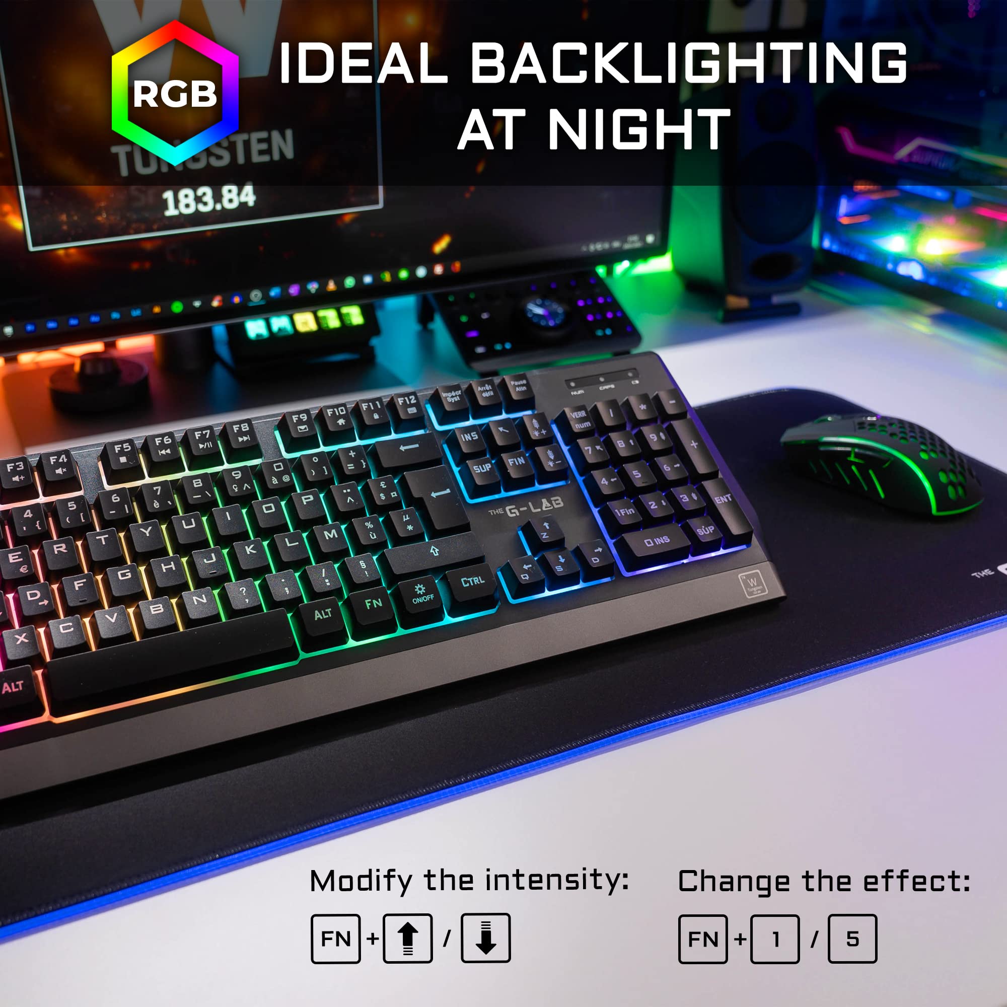 THE G-LAB Combo TUNGSTEN - Backlit Wireless Gaming Keyboard and Mouse Set – UK QWERTY Wireless Gaming Keyboard + 2400 DPI Wireless Gaming Mouse - Pack for PC/PS4/PS5/Xbox One/Xbox Series X/S - NEW