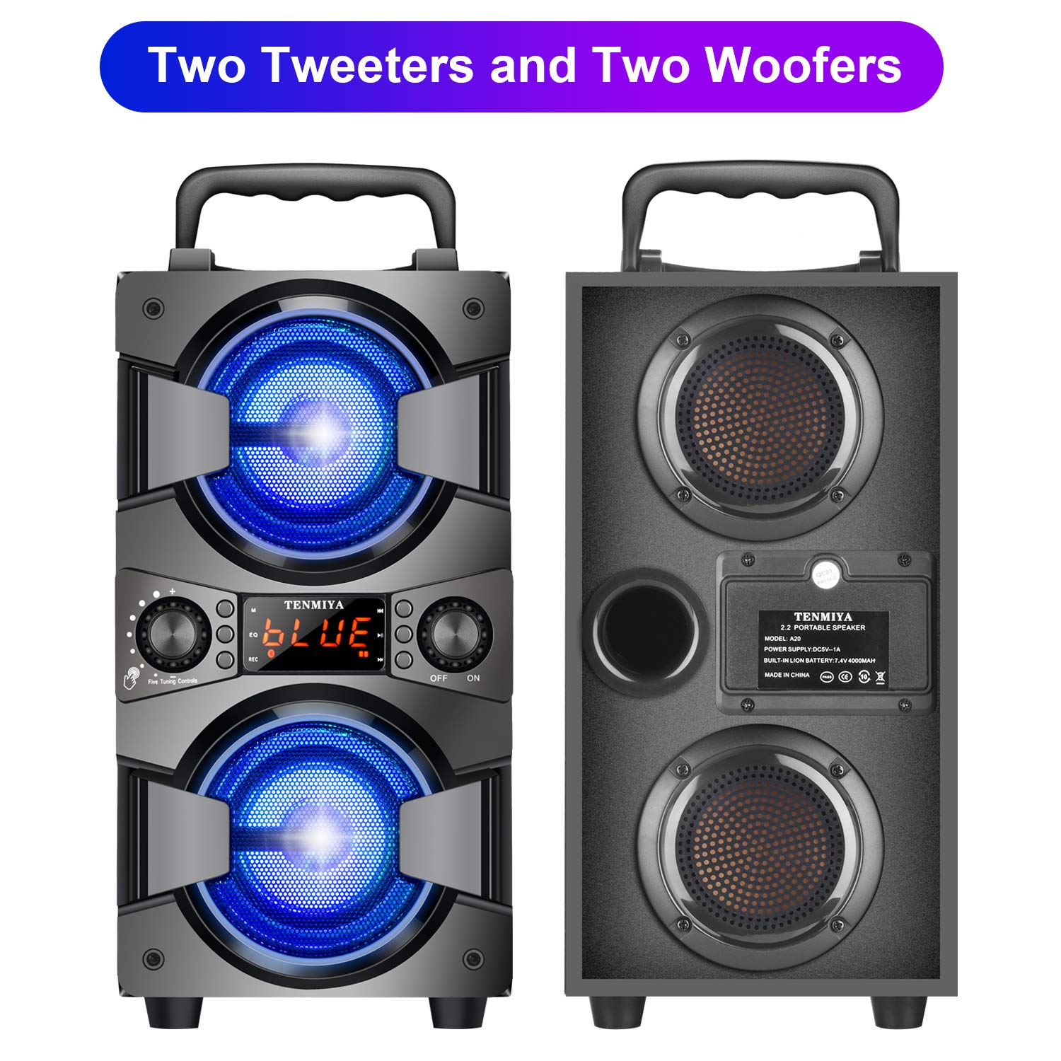 Bluetooth Speakers, 60W(80W Peak) Portable Wireless Speaker with Lights, Microphone, Double Subwoofer Heavy Bass, FM Radio, Remote, Rich Stereo, Loud Speaker for Home Outdoor Party