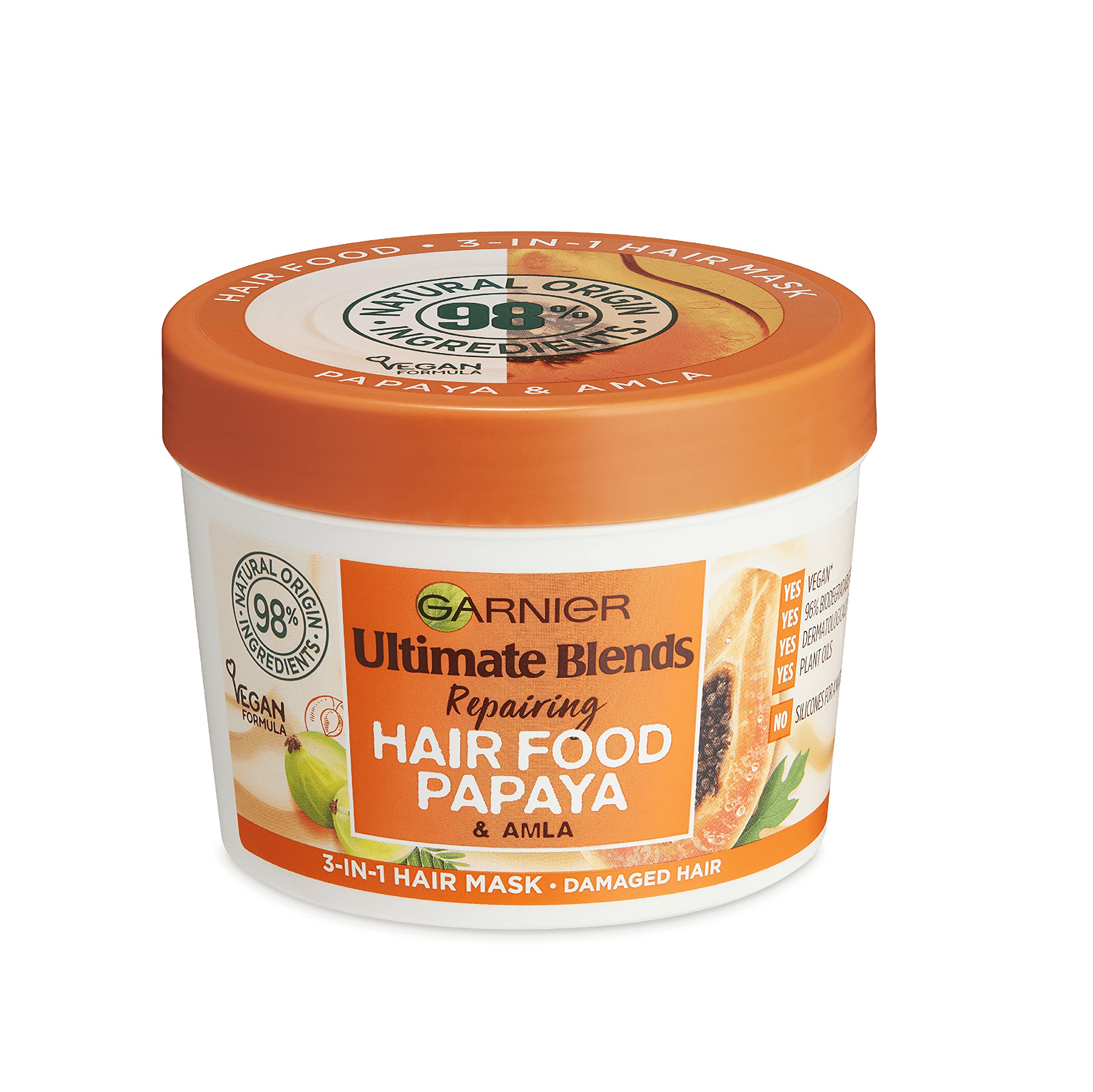 Garnier Ultimate Blends Hair Food, Papaya 3-in-1 Damaged Hair Mask Treatment, 390ml