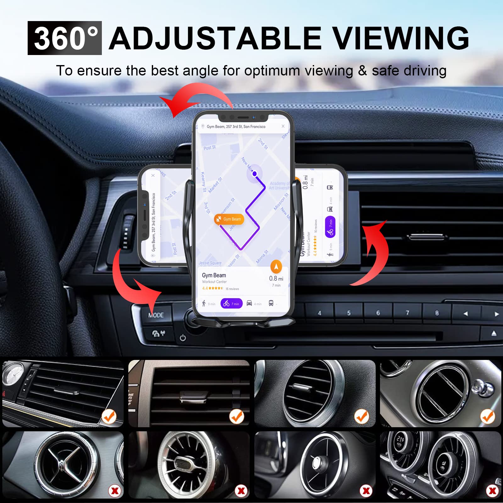 Wireless Car Charger Mount,15W Qi Fast Charging Auto-Clamping Car Phone Holder, Air Vent Windshield Dashboard Car Phone Mount for iPhone 13/12/11 Pro Max,Samsung S20/S10/Note10