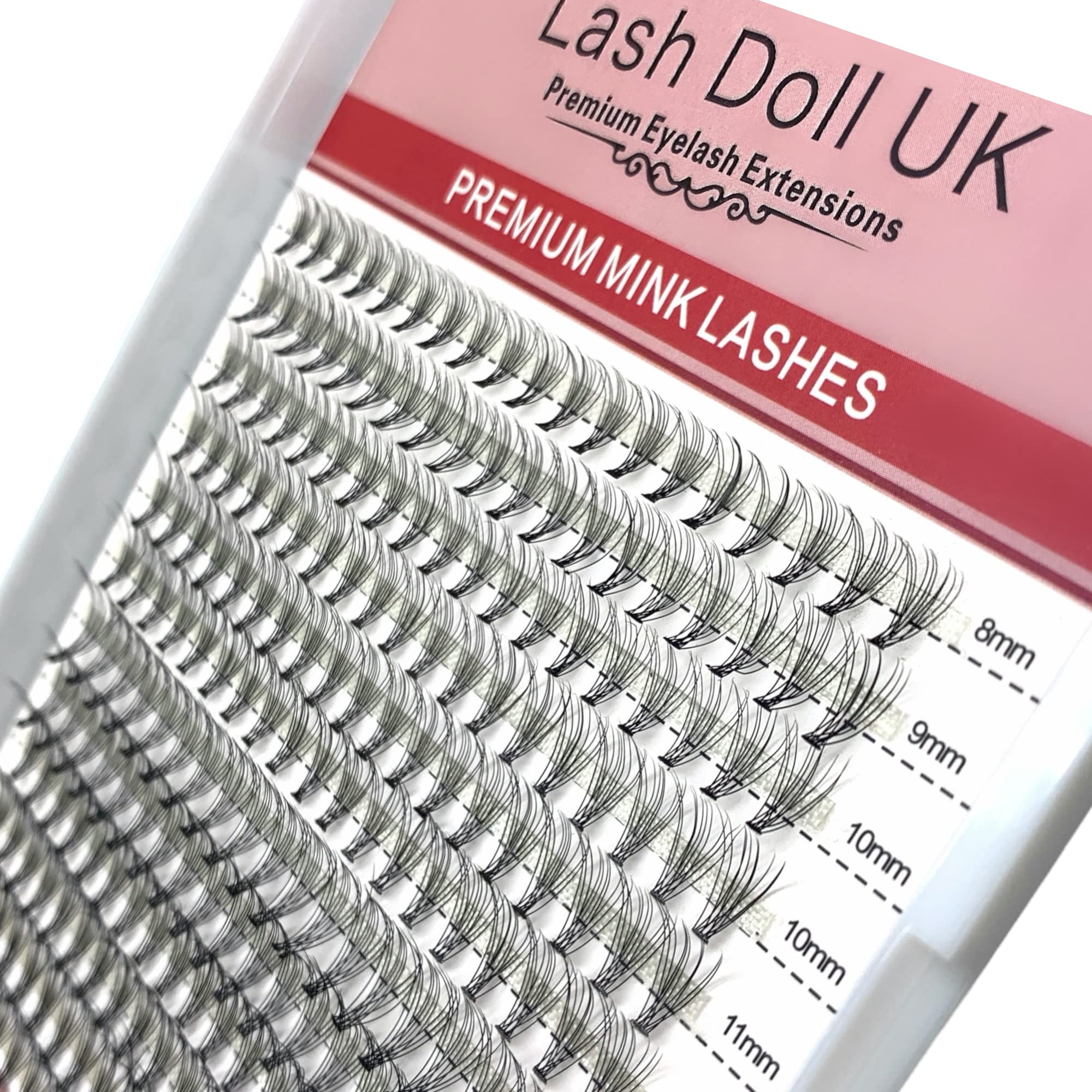 Premade Fan Cluster Lash Extensions - Lash Doll UK Company - 10D, 0.10 Thickness, D Curl, 8-15mm. Individual Lashes