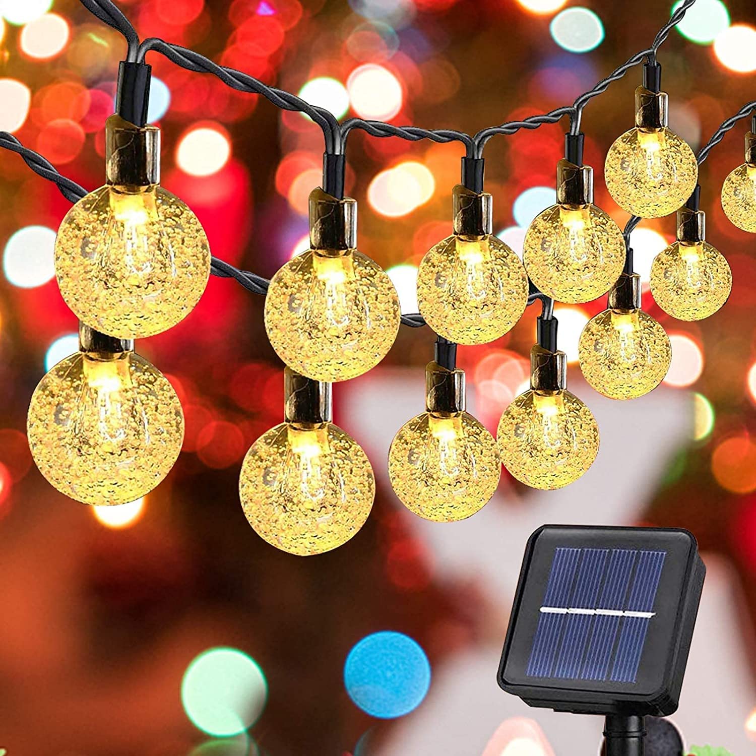 Solar Garden Lights Outdoor, 39ft/100LED Garden Fairy Lights Solar Powered Waterproof, Decorative Crystal Bulb Solar String Lights for Outside, Patio, Gazebo, Chrismas Tree Decoration (Warm White)