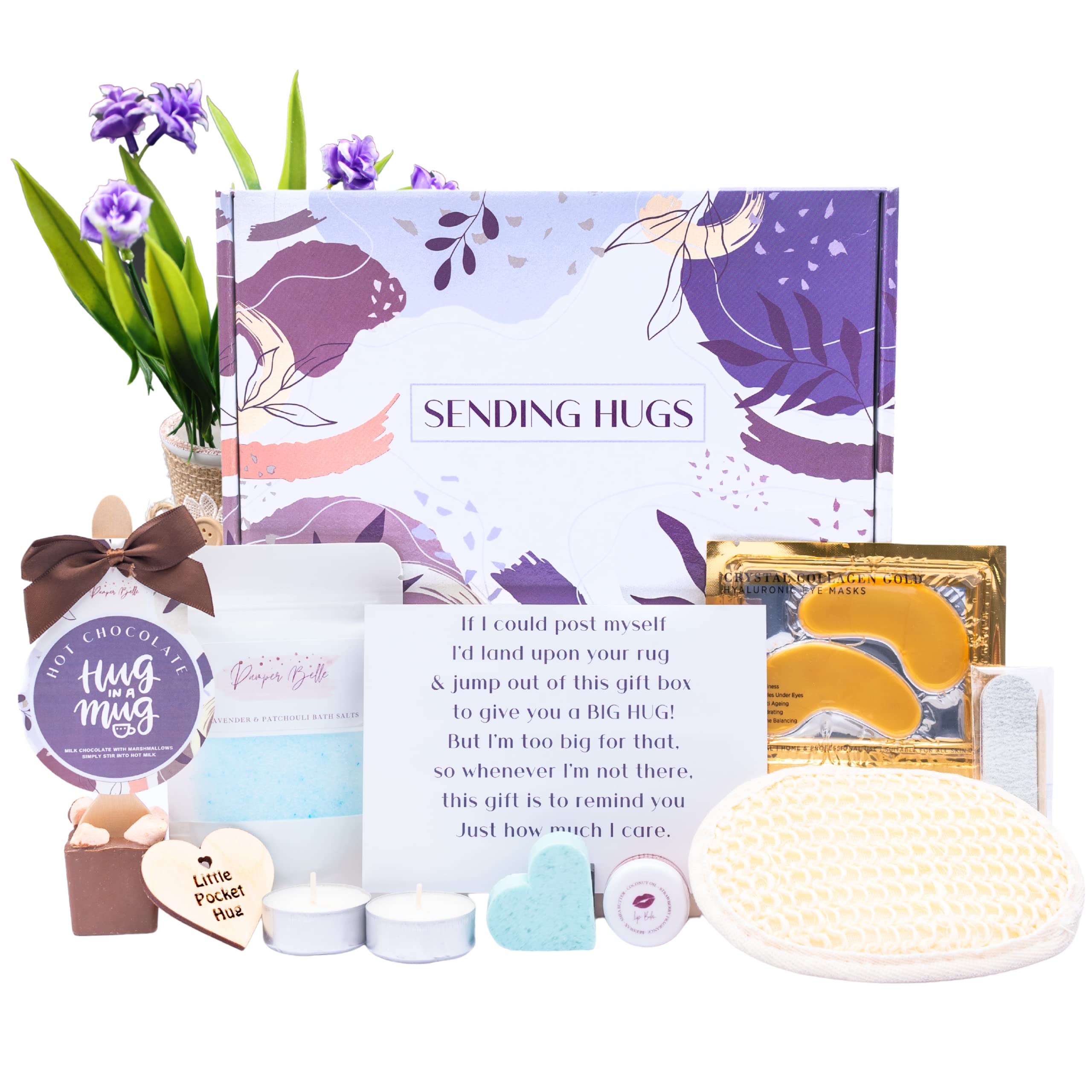 Hug in a box Care Package Pamper Gift Set for women with Pocket Hug token & Bath set for a Relaxation Spa day at home. Great thinking of you gift idea