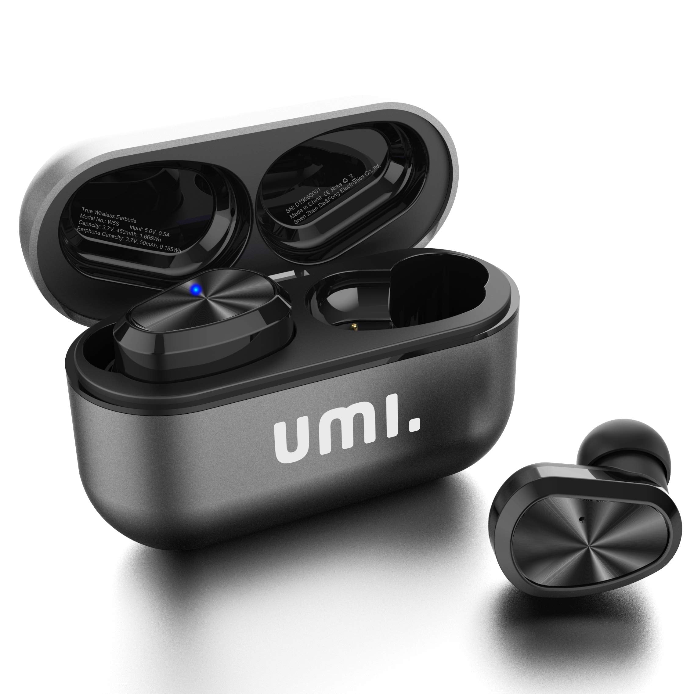 Amazon Brand - Umi earbuds W5s True Wireless Earbuds Bluetooth 5.2 In-Ear Headphones IPX7 for iPhone, Samsung, Huawei with Patented Intelligent Metal Charging Case(Grey)