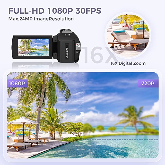 Video Camera Camcorder, Full HD 1080P Digital YouTube Vlogging Camera Recorder,Video Camera 30FPS 3.0 Inch LCD 270 Rotatable Degrees IPS Screen with Remote Control 2 Batteries