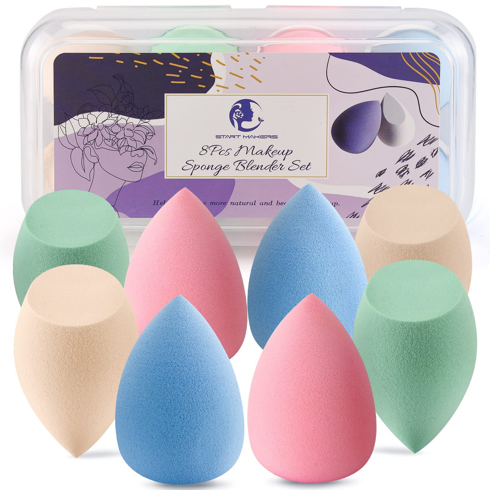 Makeup Sponge Blender Start Makers Blender Beauty 8 Pcs Make up Foundation Sponge Set Non-Latex Beauty Sponge for Foundation Creams Liquid and Powders